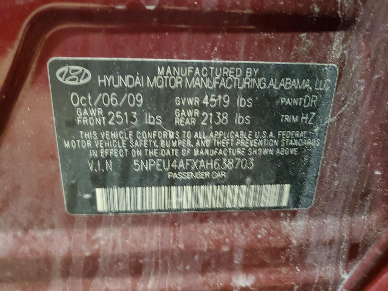 2010 Hyundai Sonata Se V6 Maroon vin: 5NPEU4AFXAH638703