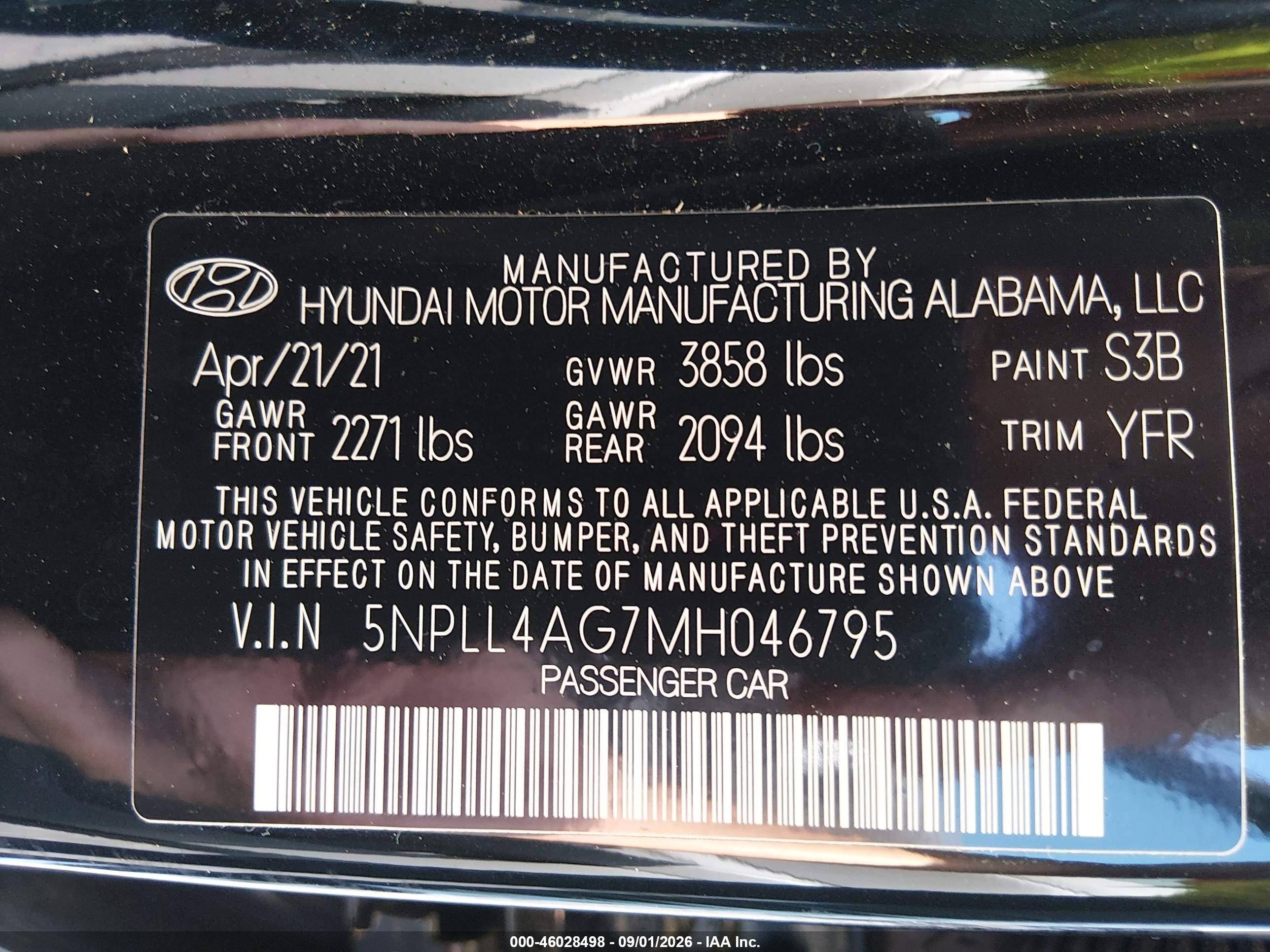 2021 Hyundai Elantra Se Black vin: 5NPLL4AG7MH046795