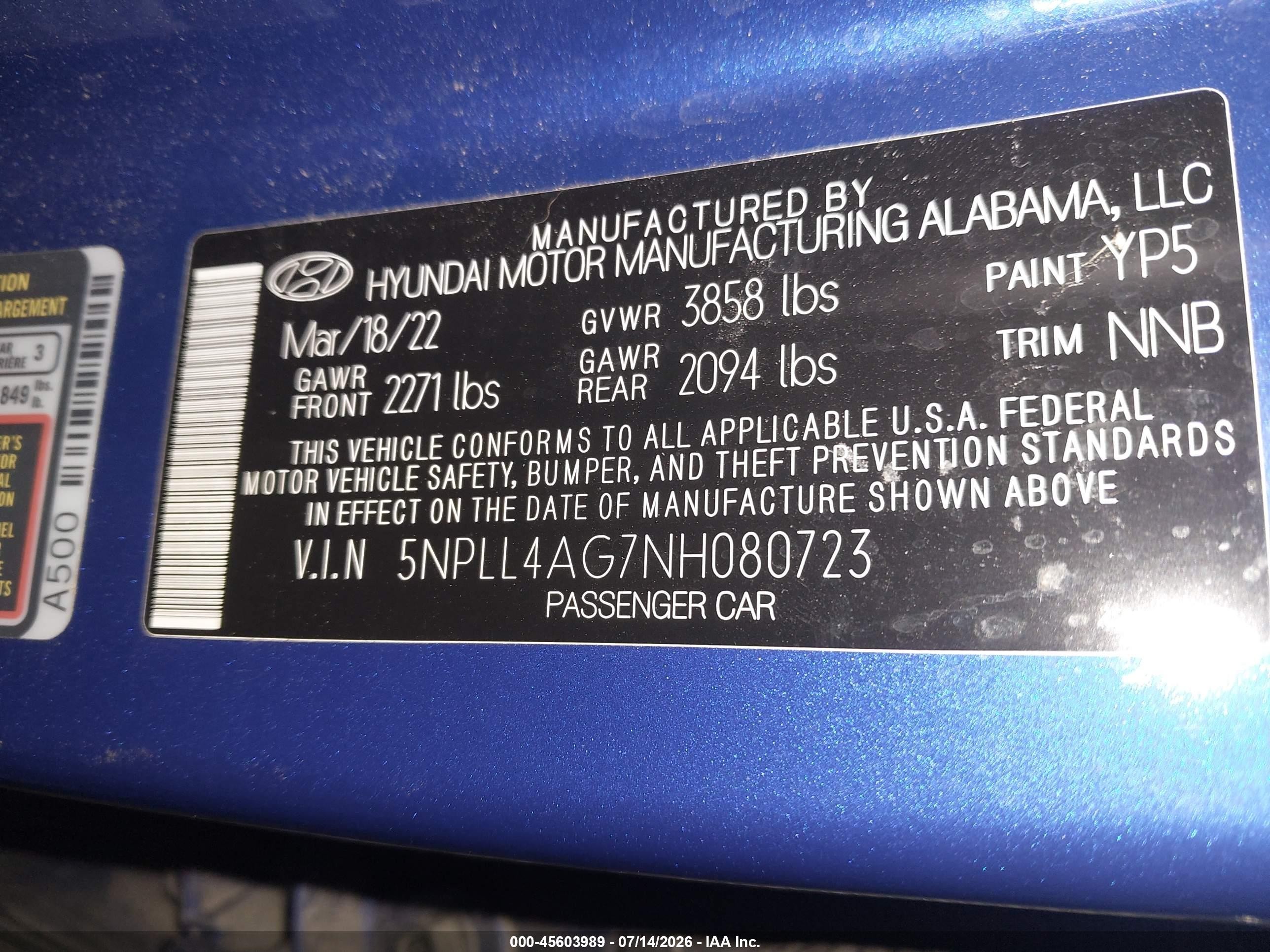 2022 Hyundai Elantra Se Blue vin: 5NPLL4AG7NH080723