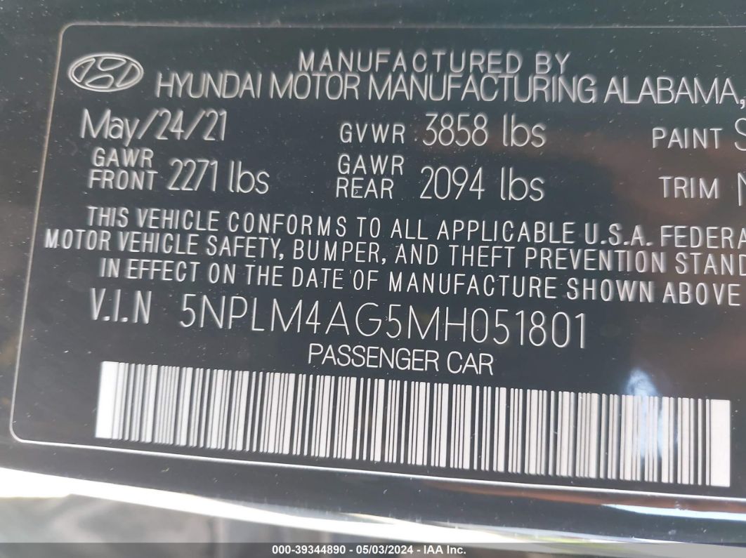 2021 Hyundai Elantra Sel Black vin: 5NPLM4AG5MH051801