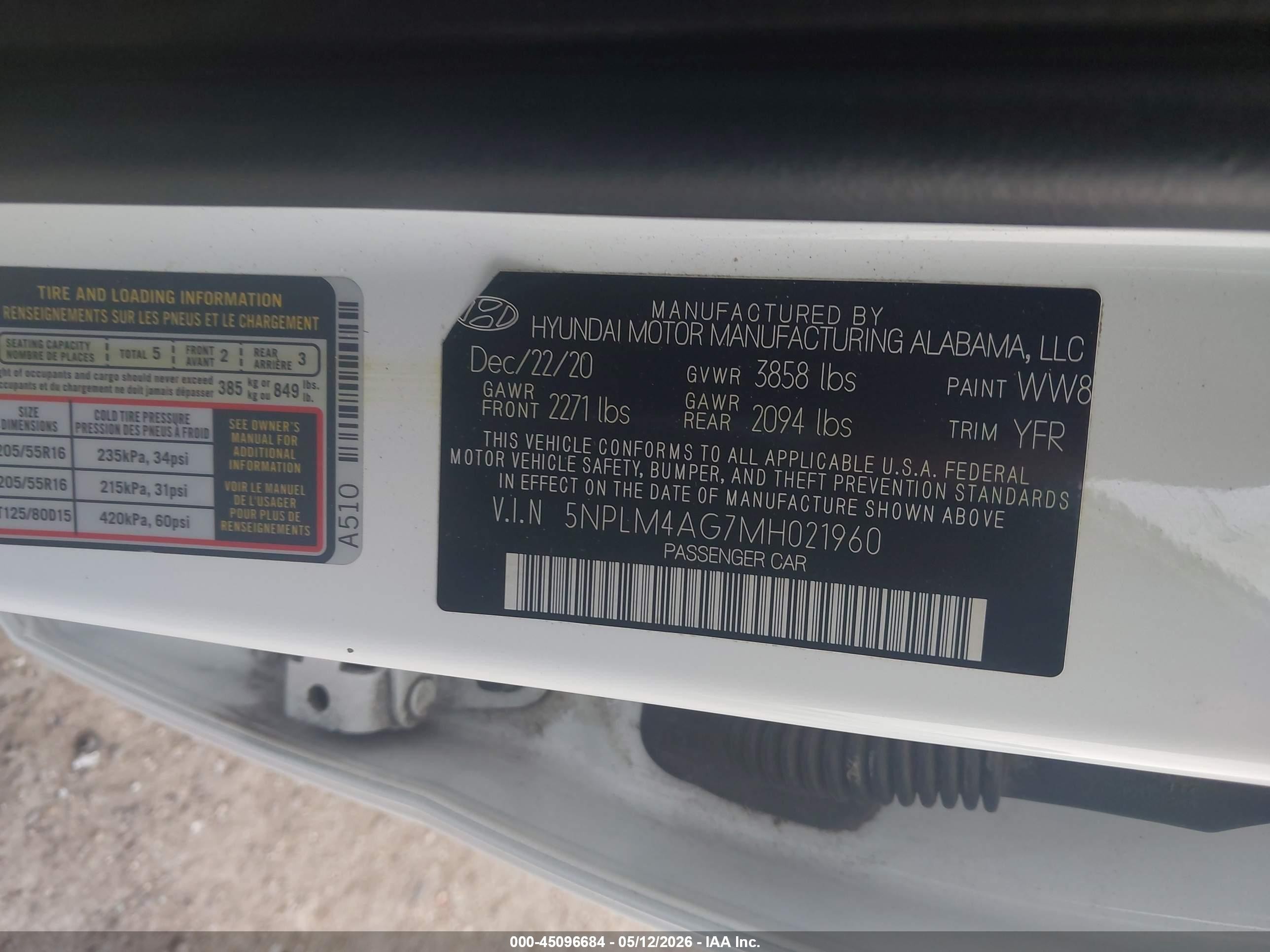 2021 Hyundai Elantra Sel White vin: 5NPLM4AG7MH021960