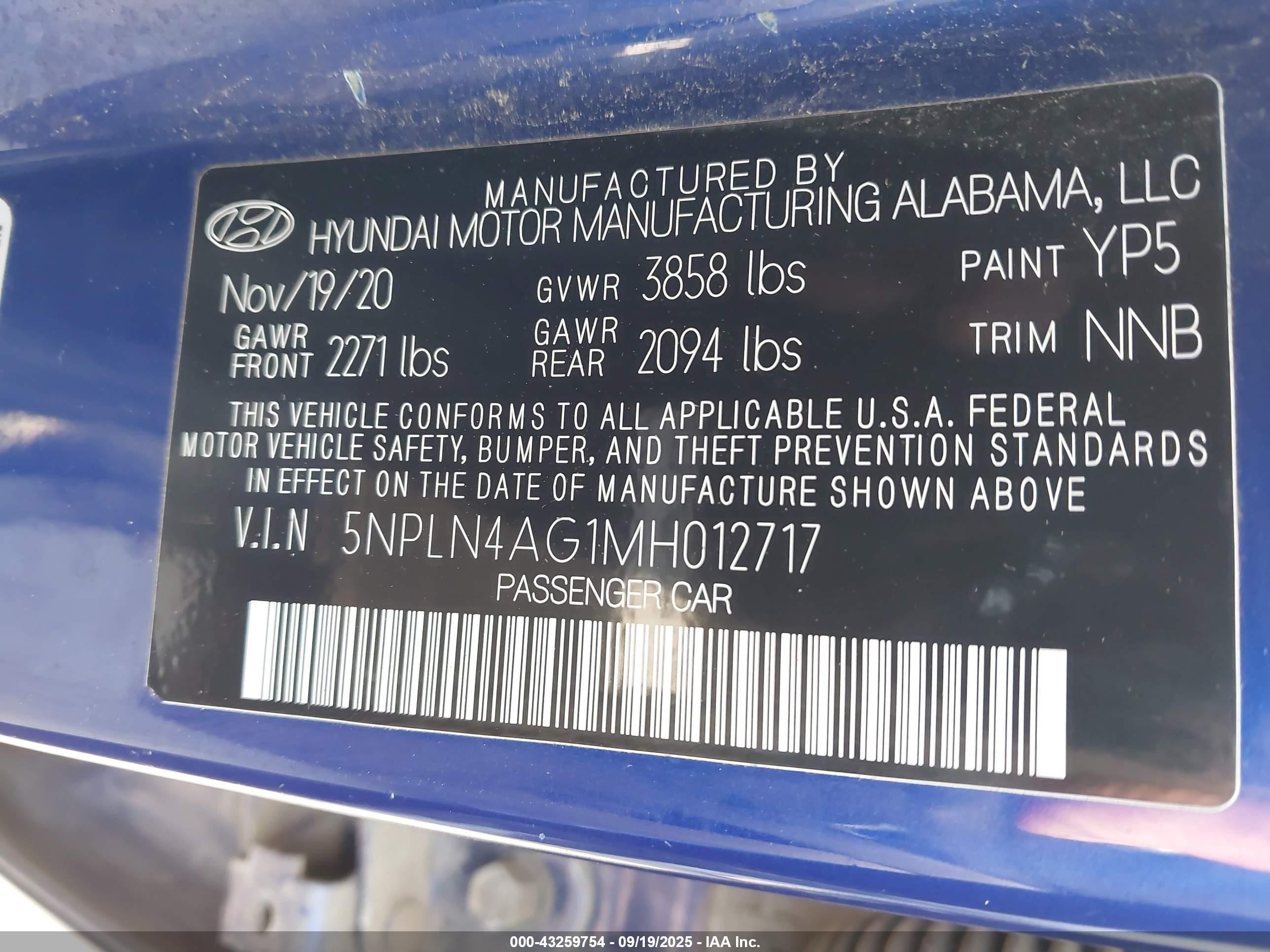 2021 Hyundai Elantra Sel Синий vin: 5NPLN4AG1MH012717