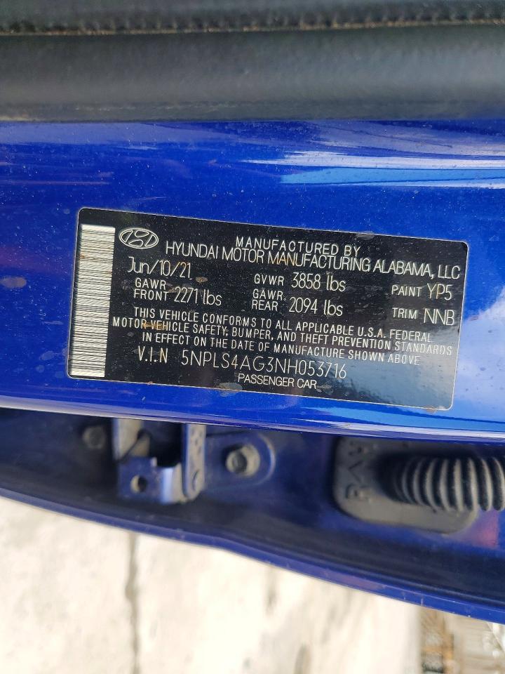 2022 Hyundai Elantra Sel Blue vin: 5NPLS4AG3NH053716
