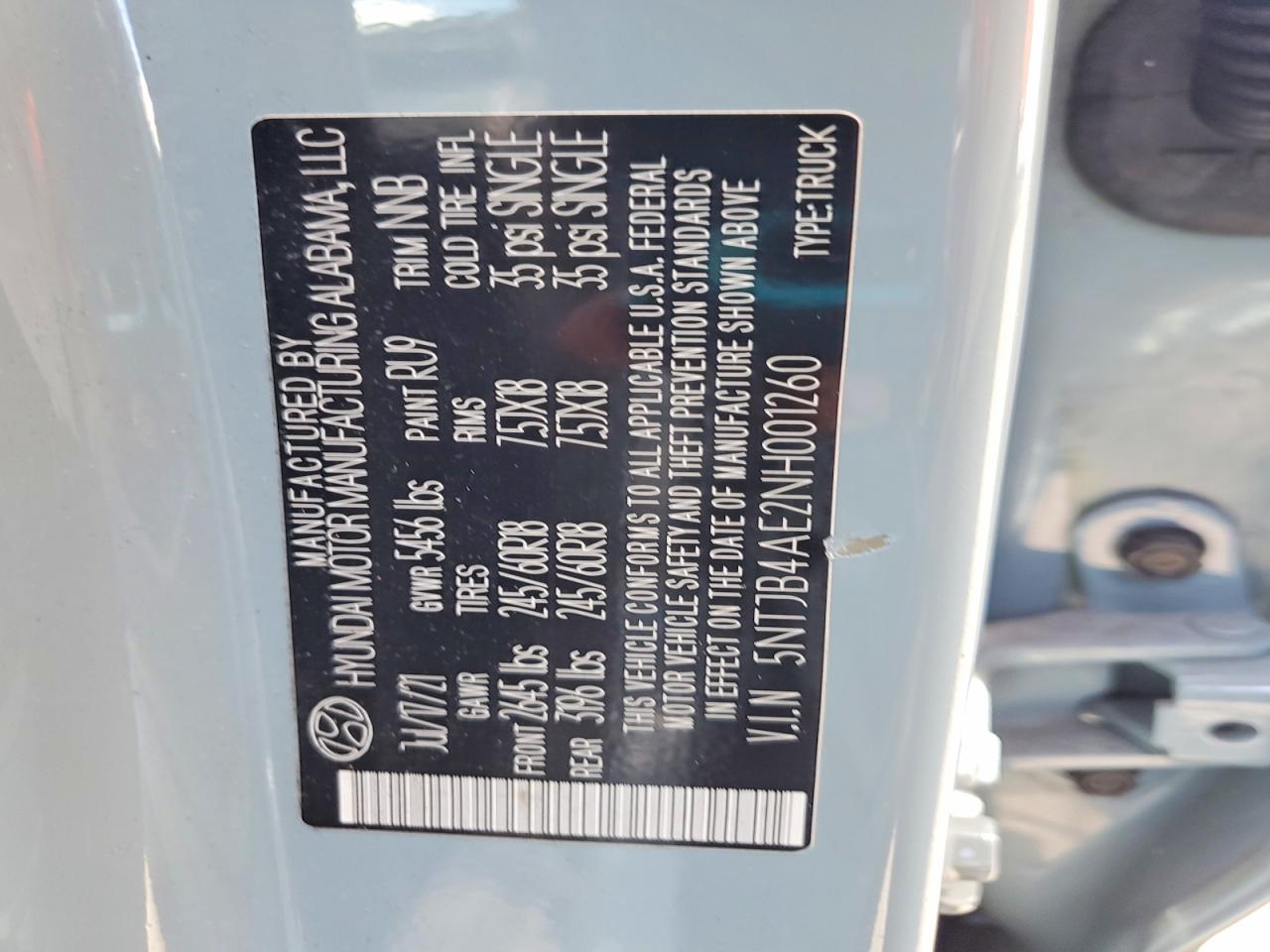 2022 Hyundai Santa Cruz Sel Blue vin: 5NTJB4AE2NH001260