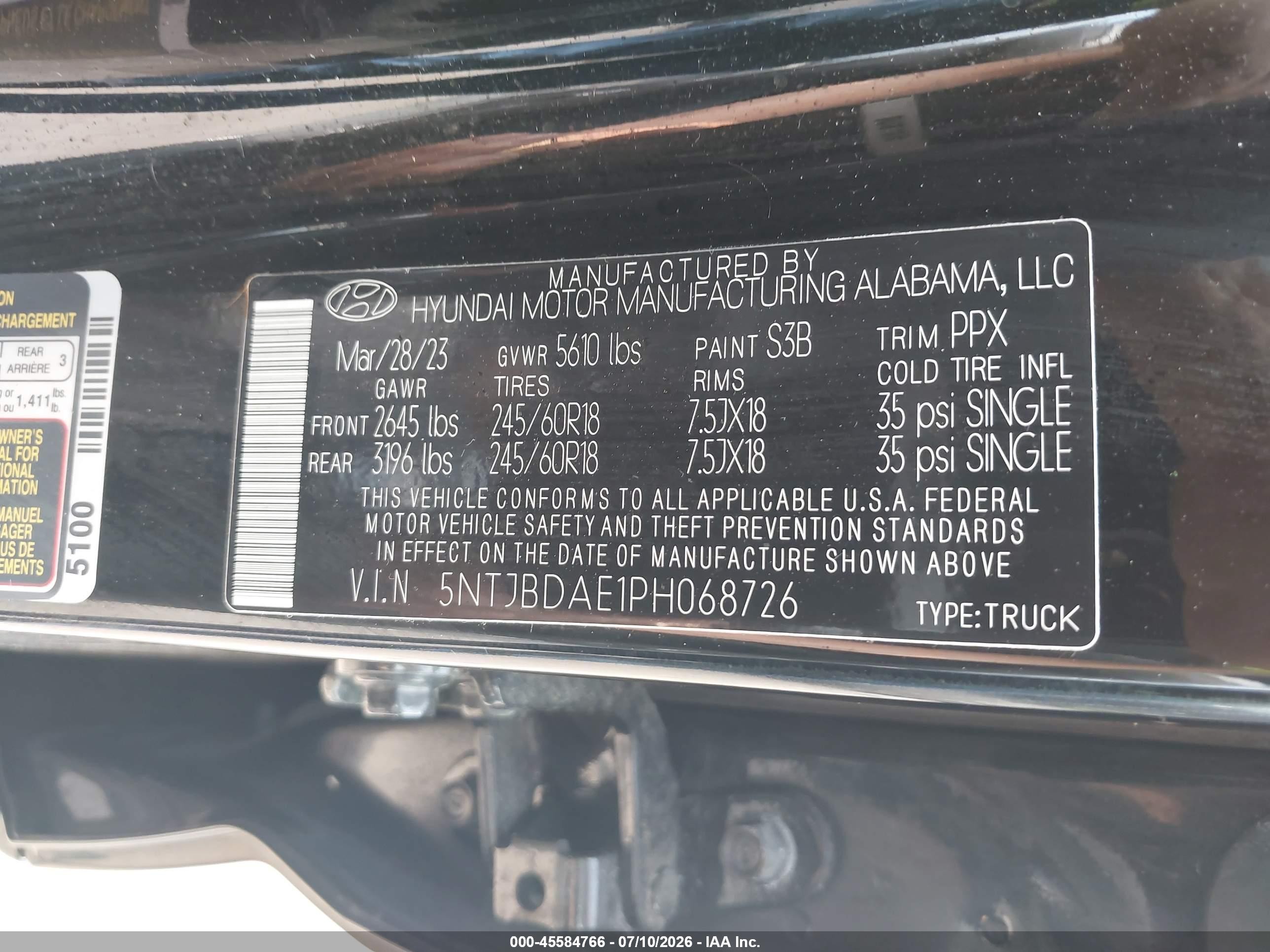 2023 Hyundai Santa Cruz Sel Black vin: 5NTJBDAE1PH068726