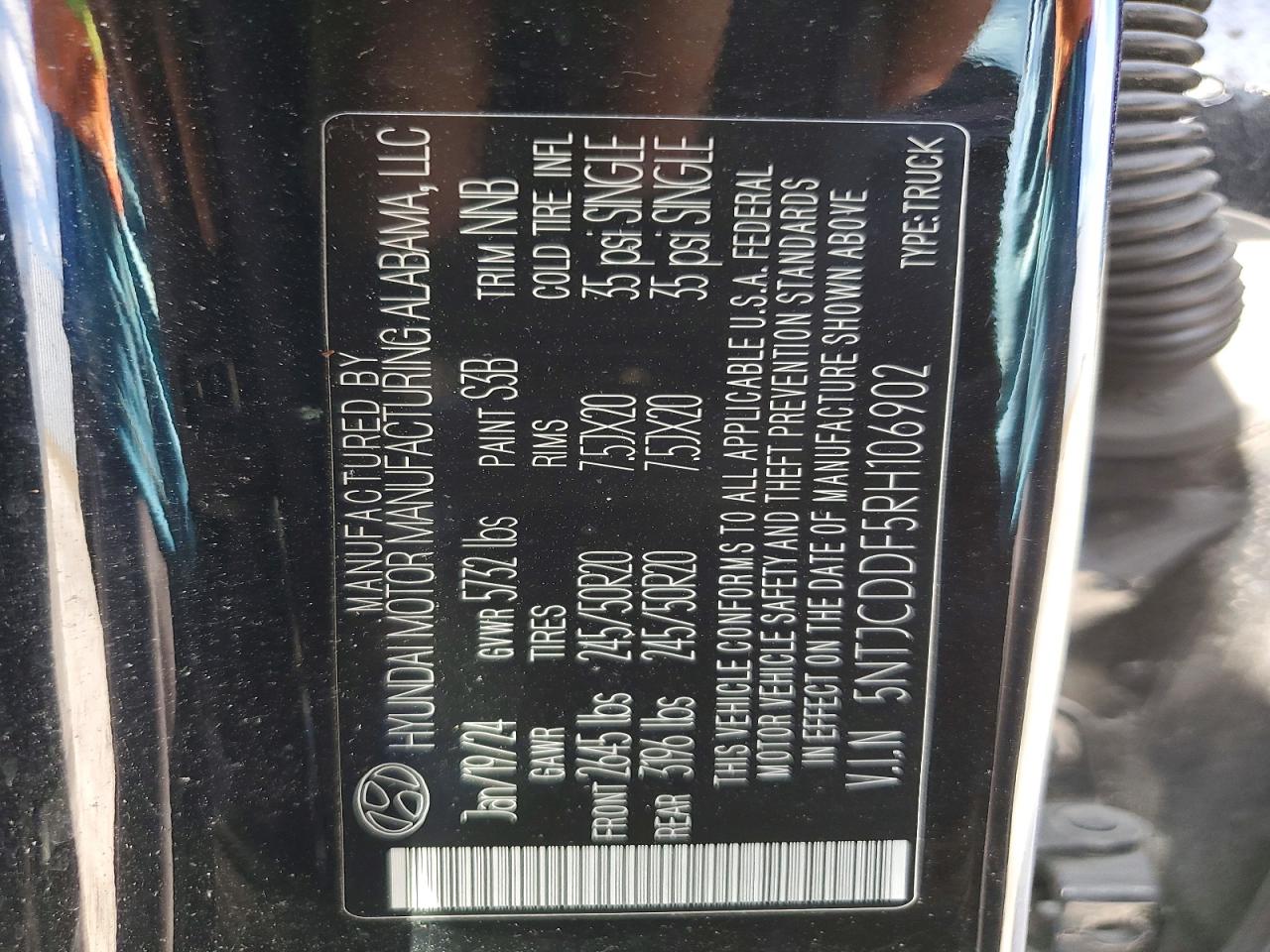 2024 Hyundai Santa Cruz Night Black vin: 5NTJCDDF5RH106902