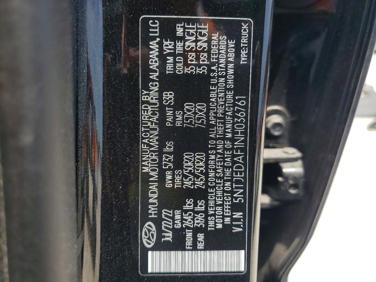2022 Hyundai Santa Cruz Limited Black vin: 5NTJEDAF1NH036761