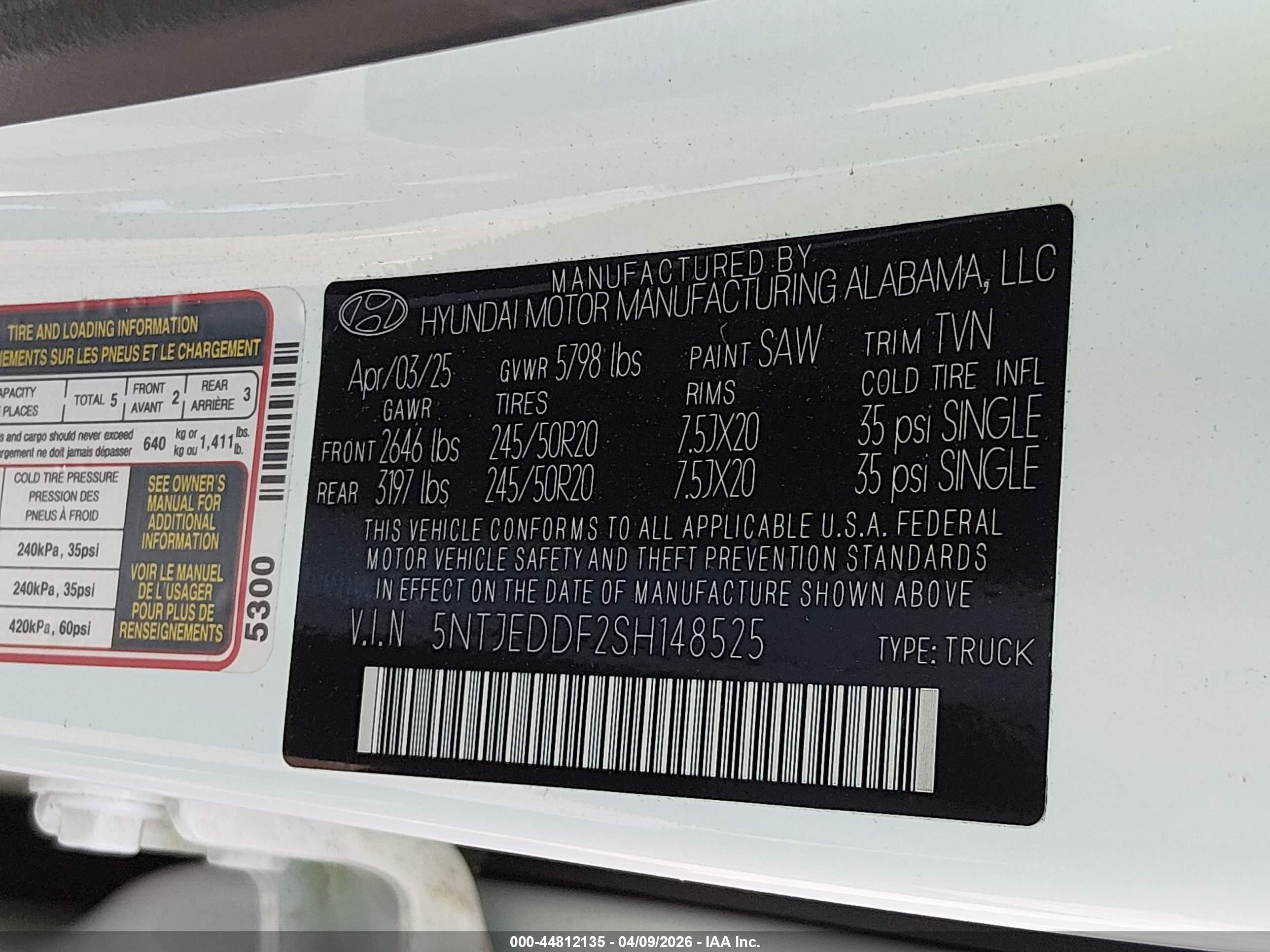 2025 Hyundai Santa Cruz Limited White vin: 5NTJEDDF2SH148525