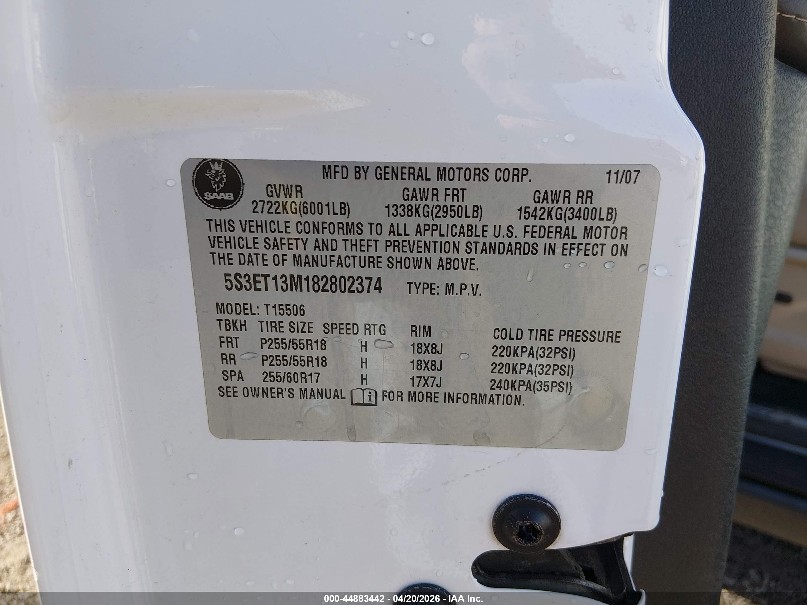 2008 Saab 9-7x 5.3i White vin: 5S3ET13M182802374