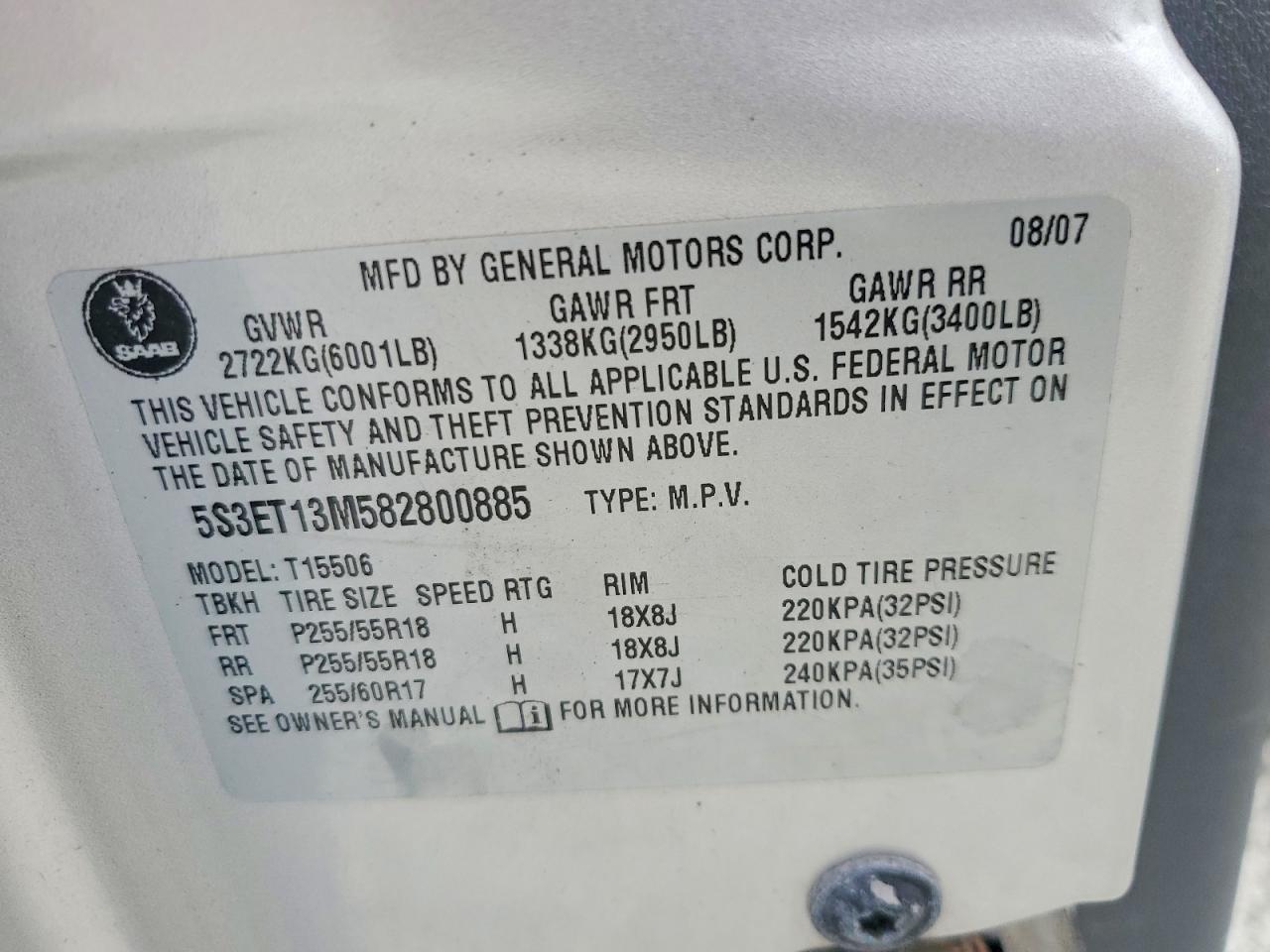 2008 Saab 9-7x 5.3i Серебряный vin: 5S3ET13M582800885
