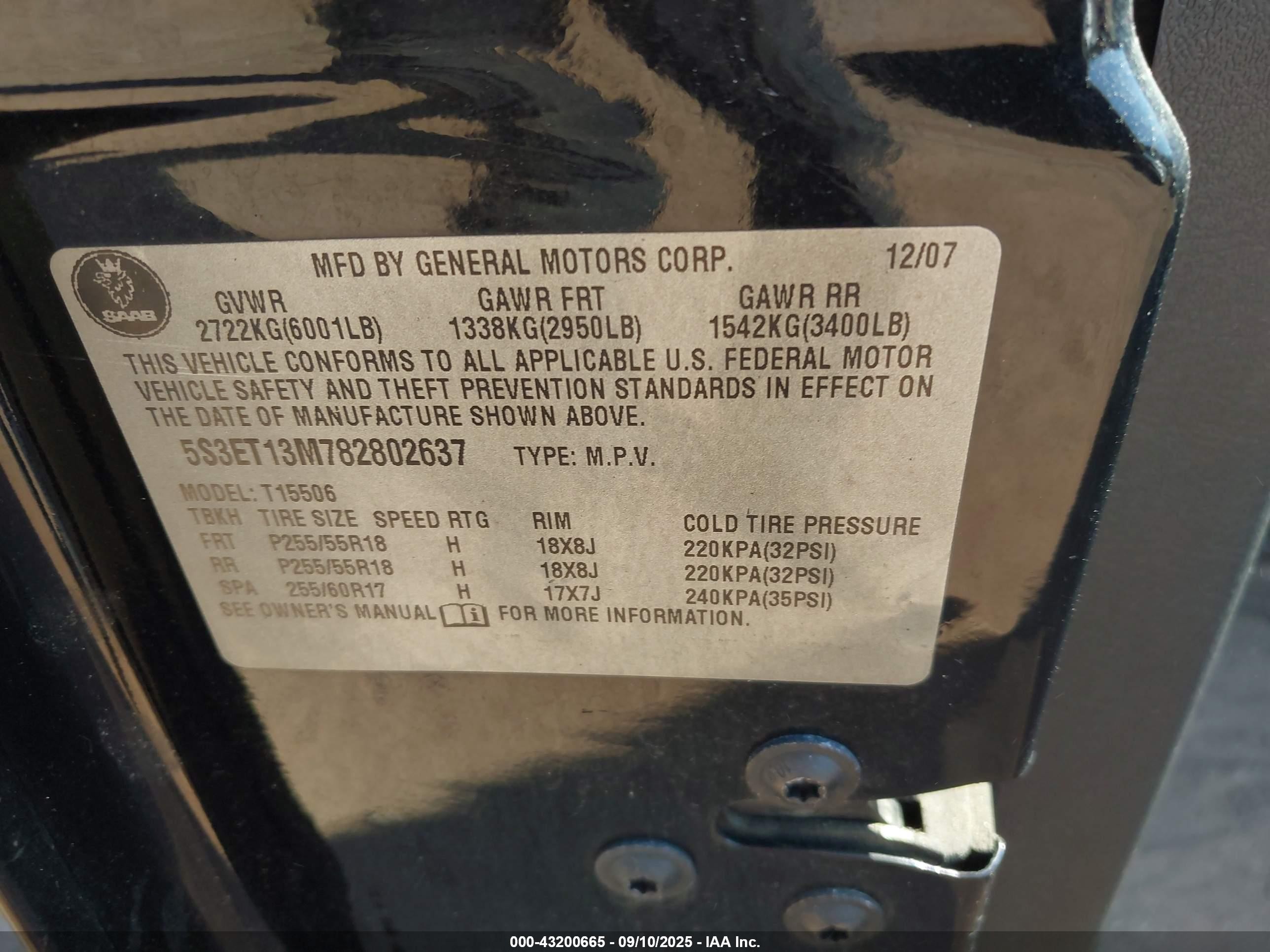 2008 Saab 9-7x 5.3i Black vin: 5S3ET13M782802637