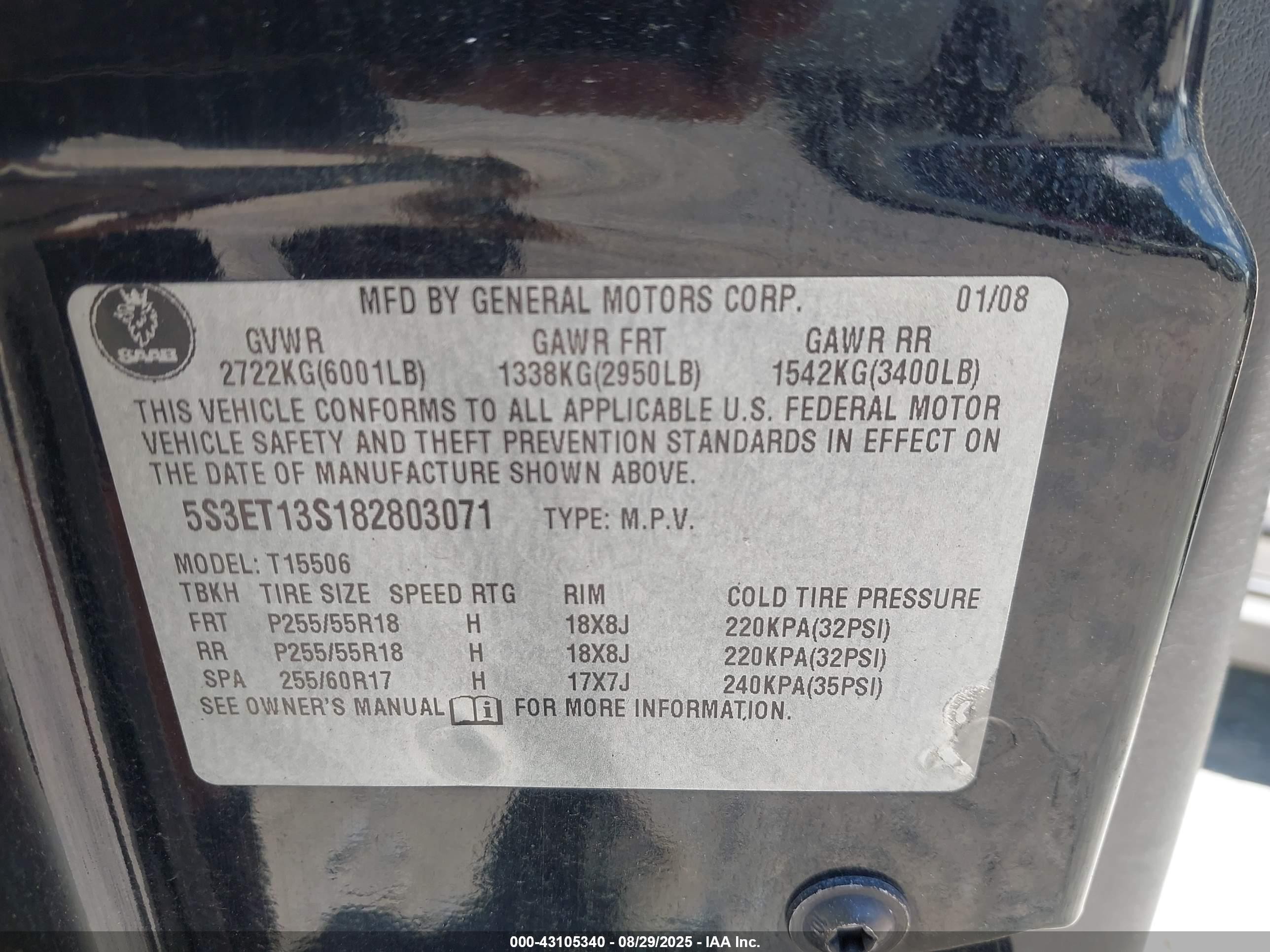 2008 Saab 9-7x 4.2i Black vin: 5S3ET13S182803071