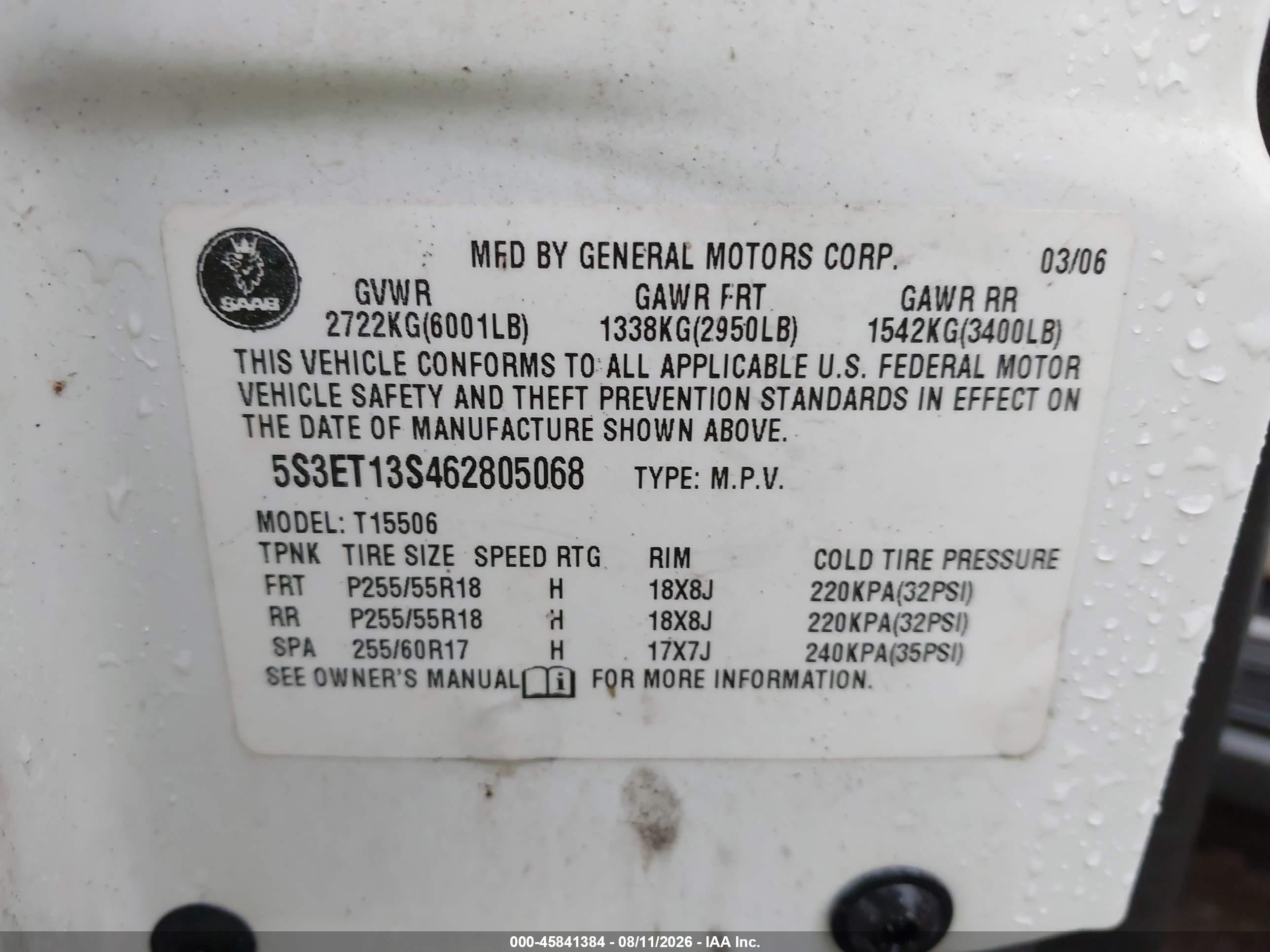 2006 Saab 9-7x 4.2i White vin: 5S3ET13S462805068