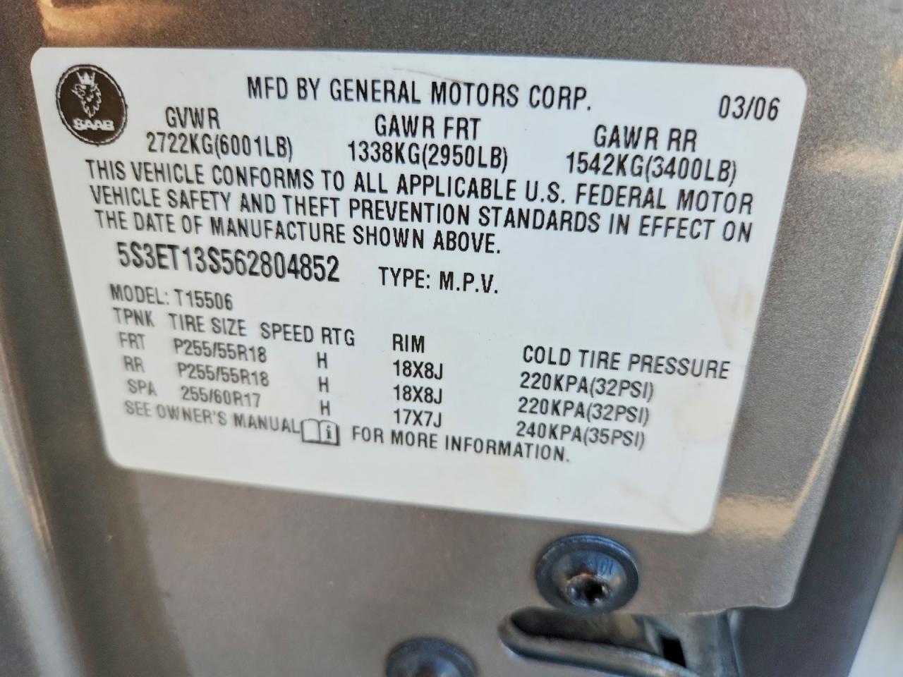 2006 Saab 9-7x Linear Серый vin: 5S3ET13S562804852