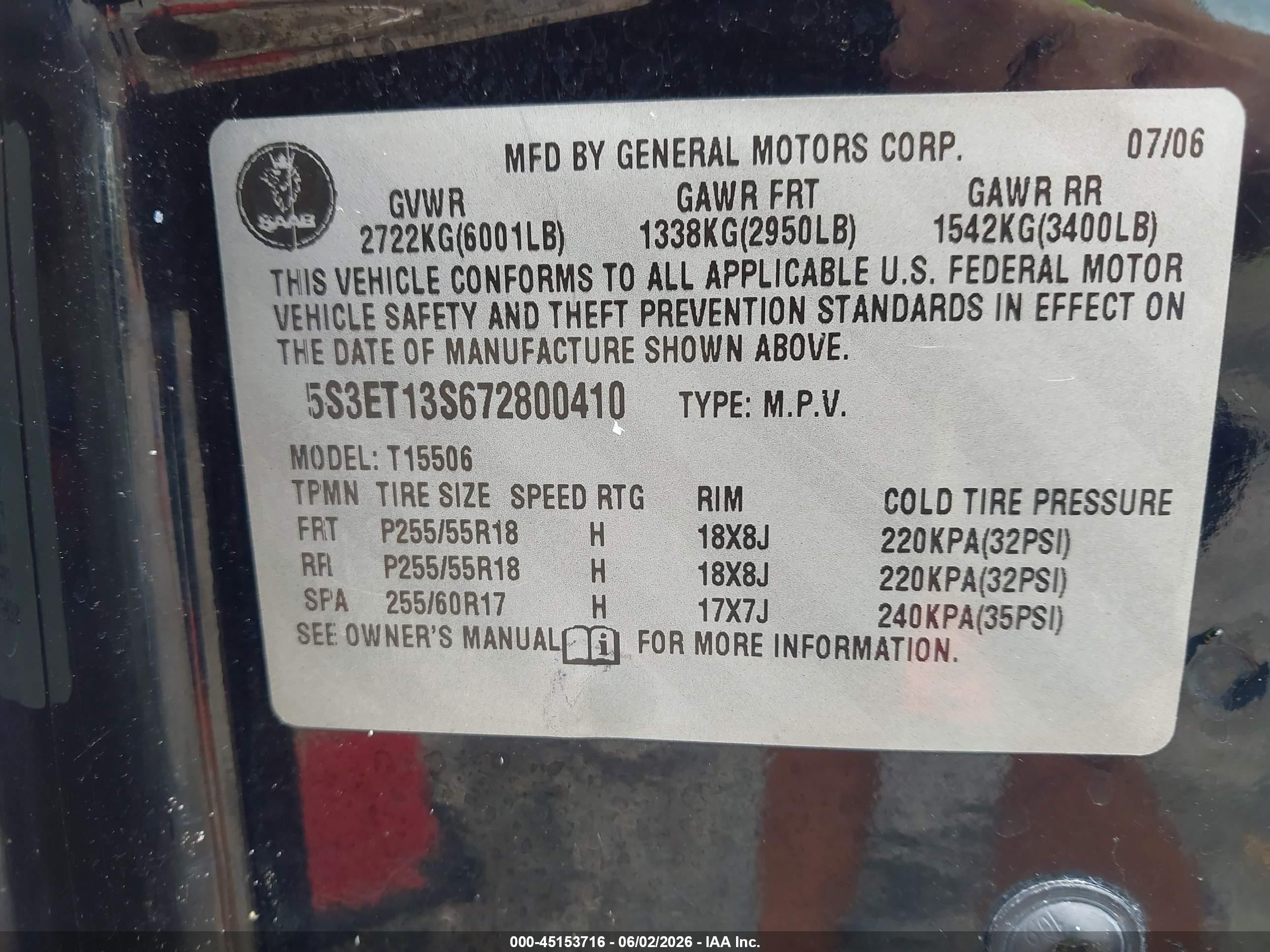 2007 Saab 9-7x 4.2i Черный vin: 5S3ET13S672800410