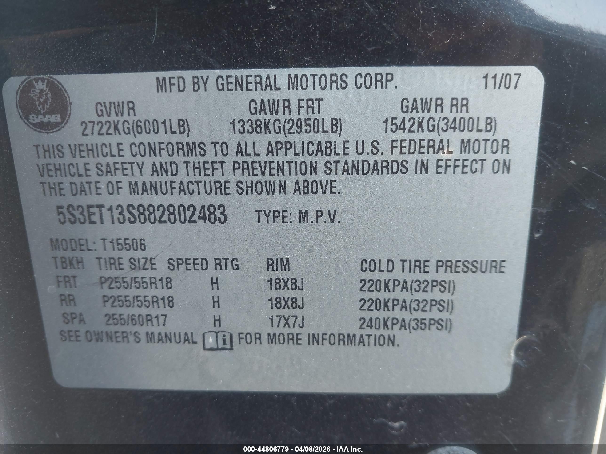 2008 Saab 9-7x 4.2i Black vin: 5S3ET13S882802483