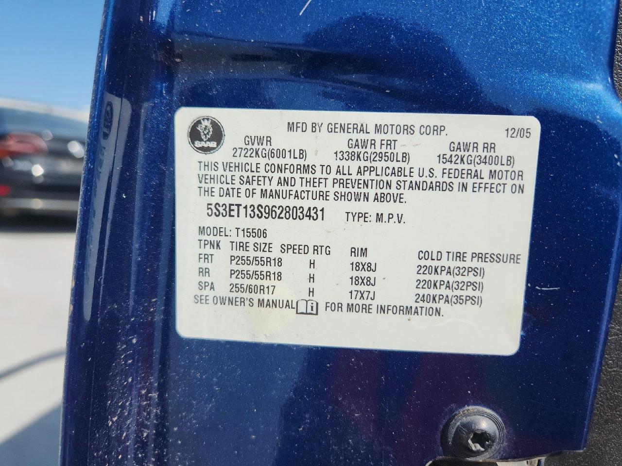 2006 Saab 9-7x Синий vin: 5S3ET13S962803431
