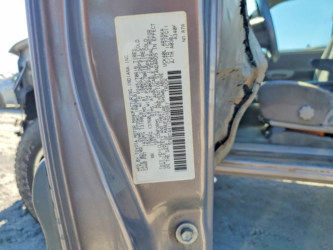 2002 Toyota Tundra Sr5 V8 Silver vin: 5TBBT44112S278957