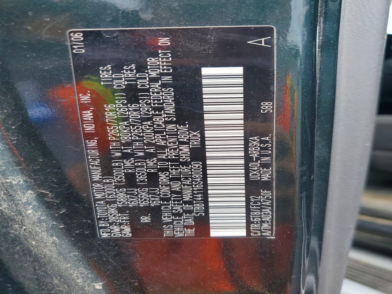 2006 Toyota Tundra Access Cab Sr5 Green vin: 5TBBT44116S480090