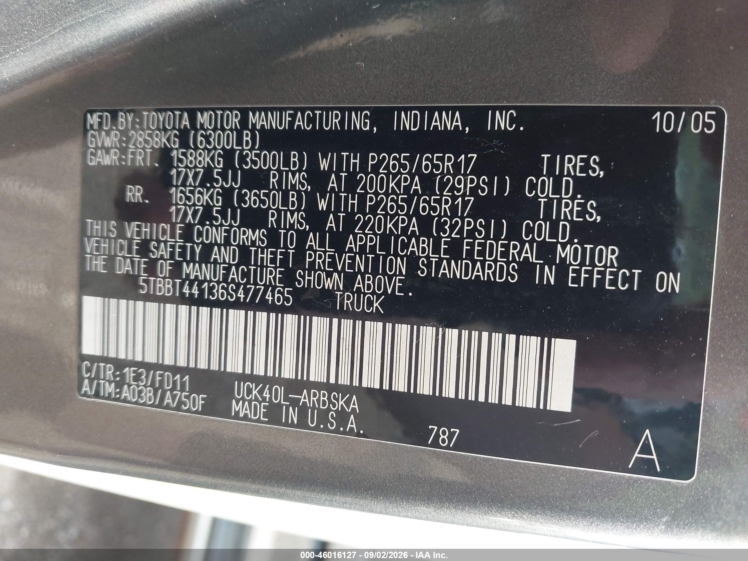 2006 Toyota Tundra Sr5 V8 Серый vin: 5TBBT44136S477465