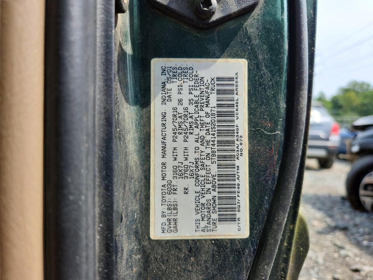 2001 Toyota Tundra Sr5 Зеленый vin: 5TBBT44141S201871