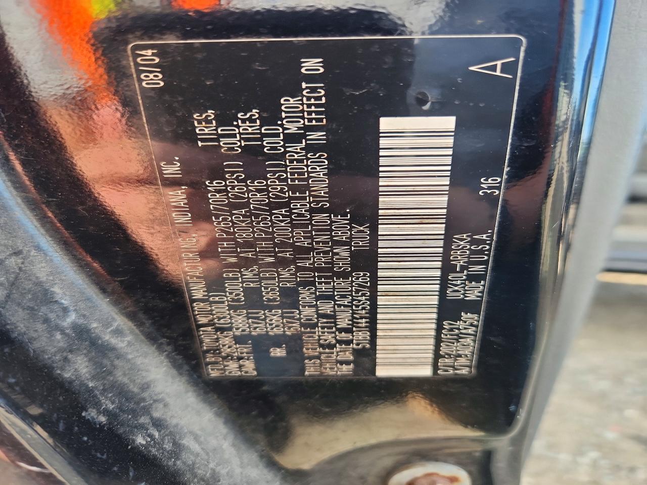 2005 Toyota Tundra Access Cab Sr5 Black vin: 5TBBT44145S457269