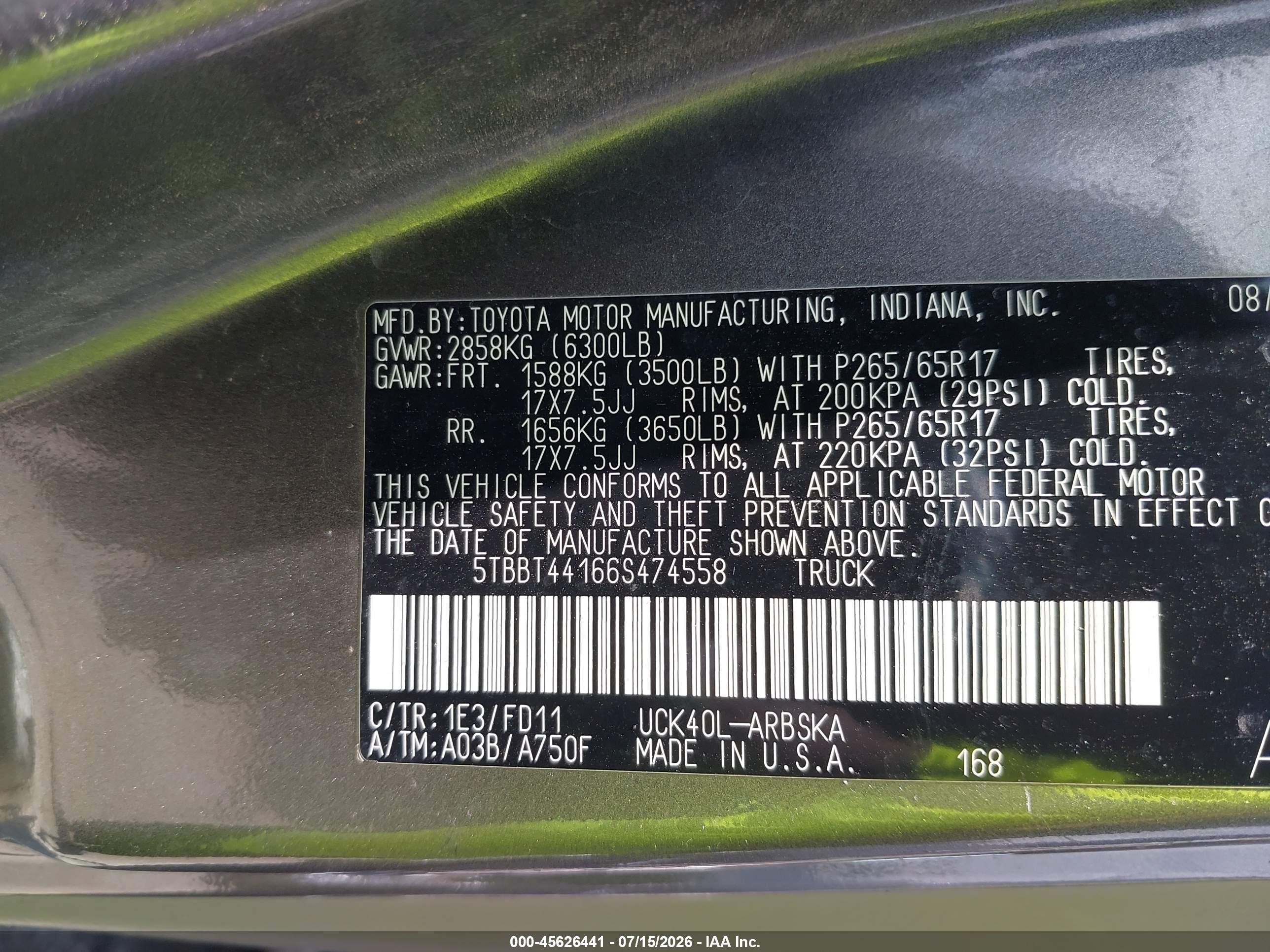 2006 Toyota Tundra Sr5 V8 Gray vin: 5TBBT44166S474558