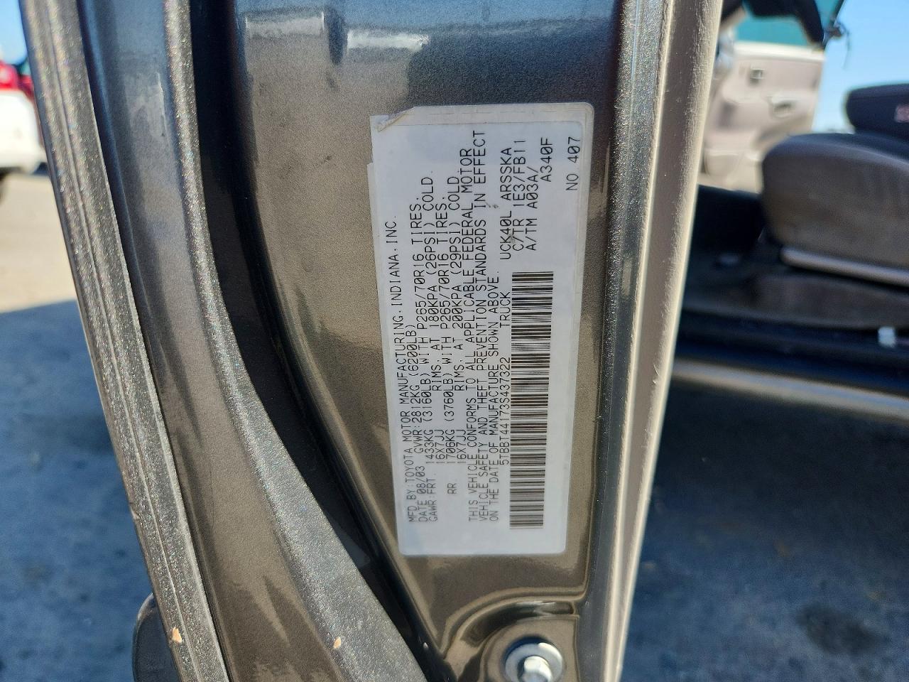 2003 Toyota Tundra Access Cab Sr5 Gray vin: 5TBBT44173S437322