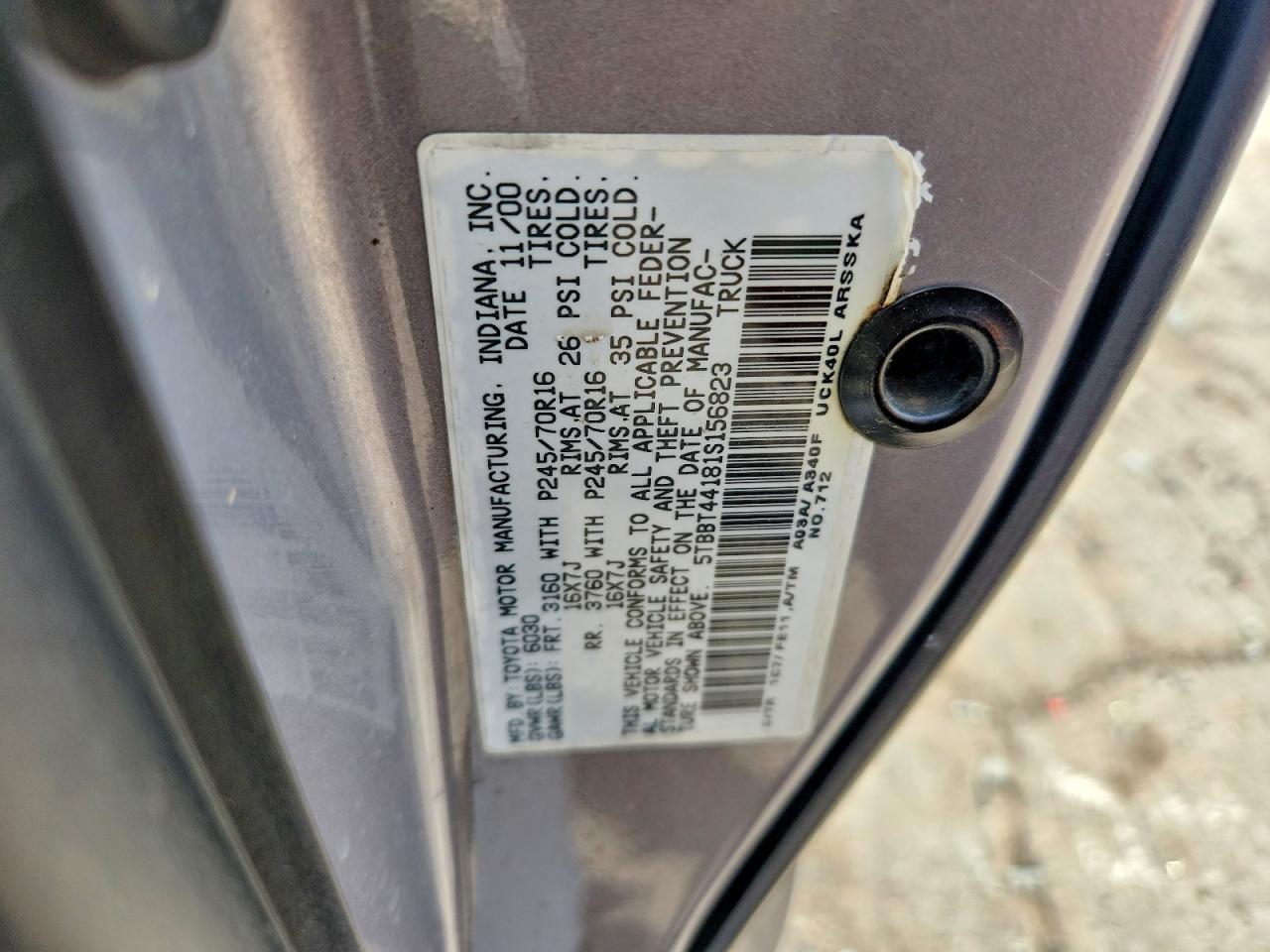 2001 Toyota Tundra Sr5 Gray vin: 5TBBT44181S156823