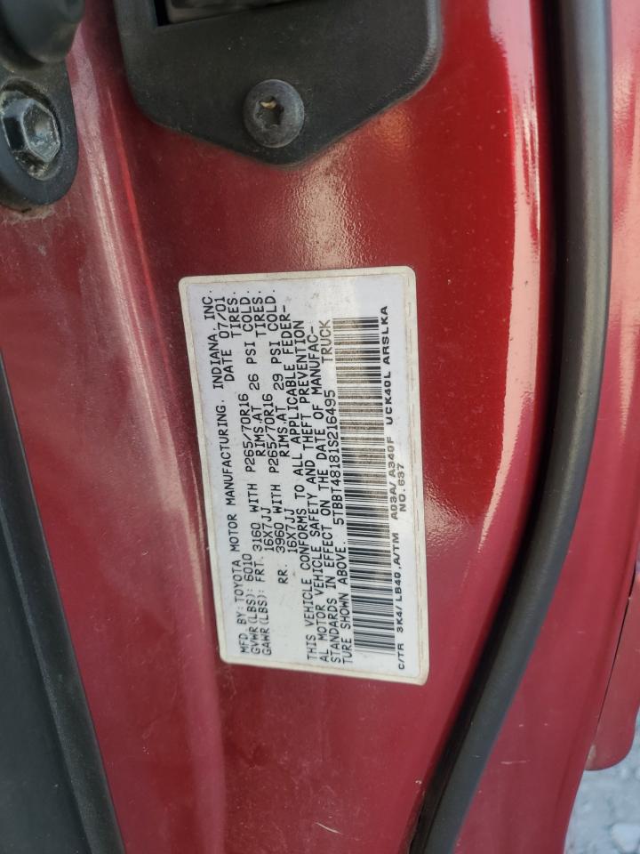 2001 Toyota Tundra Access Cab Limited Maroon vin: 5TBBT48181S216495