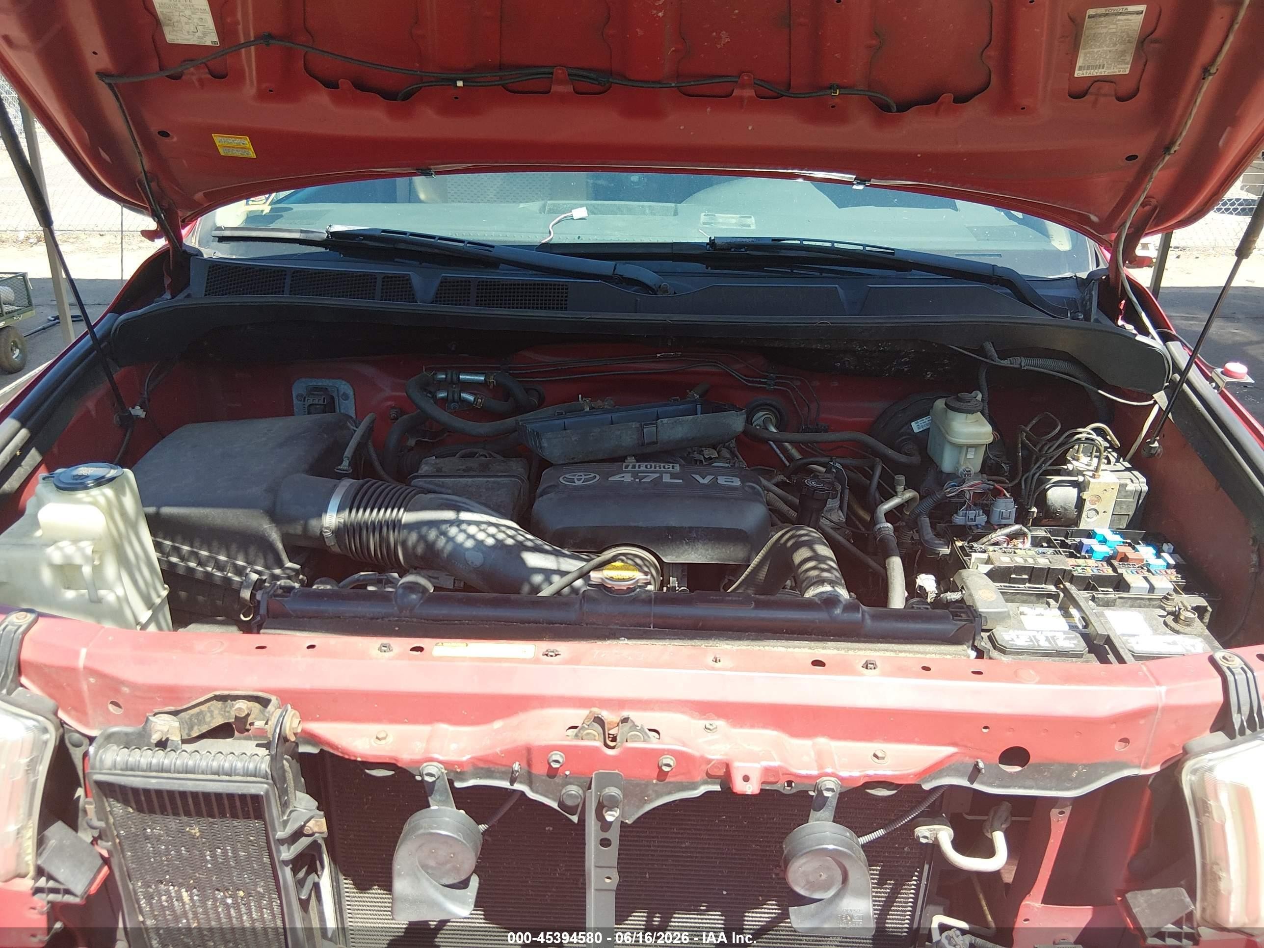 2007 Toyota Tundra Sr5 4.7l V8 Red vin: 5TBBT54147S452081