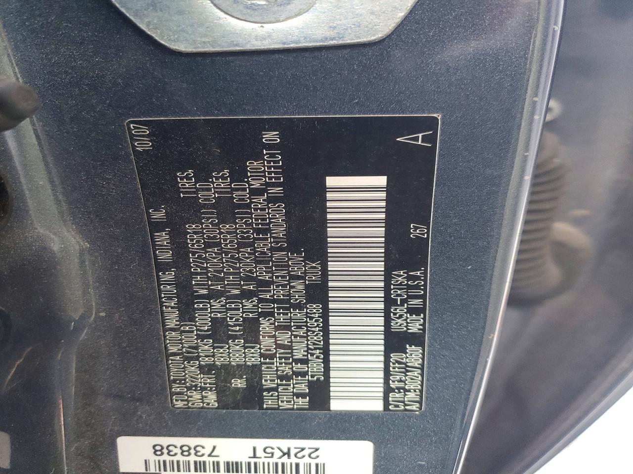 2008 Toyota Tundra Sr5 Gray vin: 5TBBV54128S495488