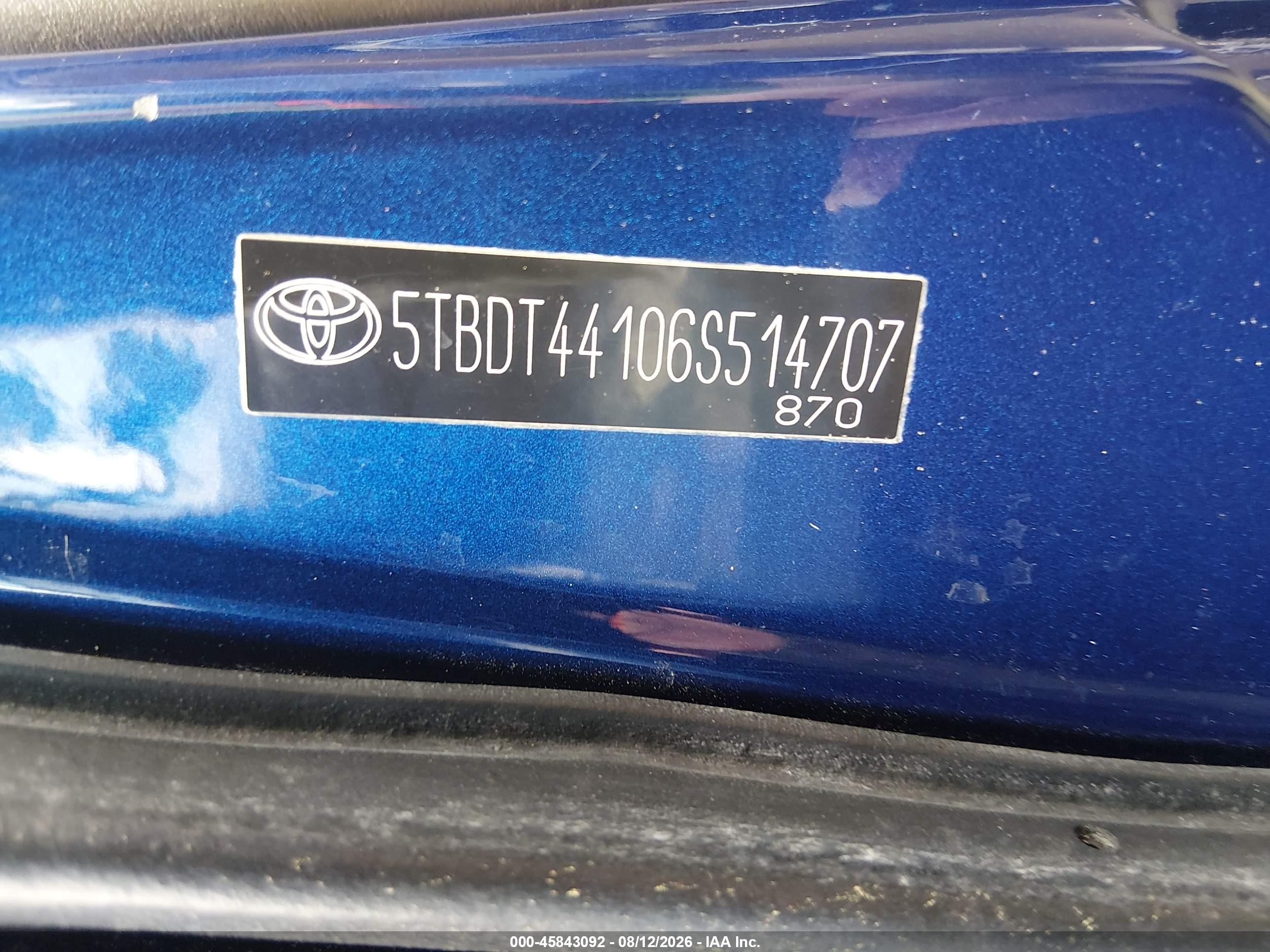 2006 Toyota Tundra Sr5 V8 Blue vin: 5TBDT44106S514707