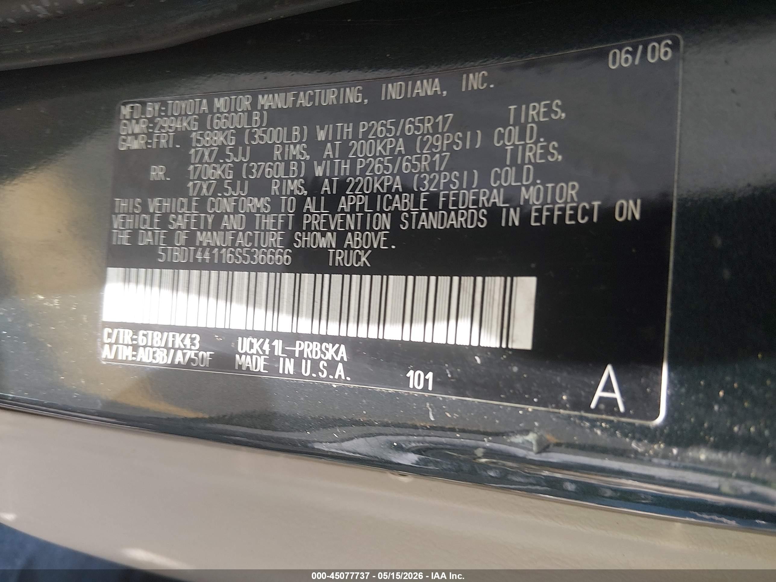 2006 Toyota Tundra Sr5 V8 Зеленый vin: 5TBDT44116S536666