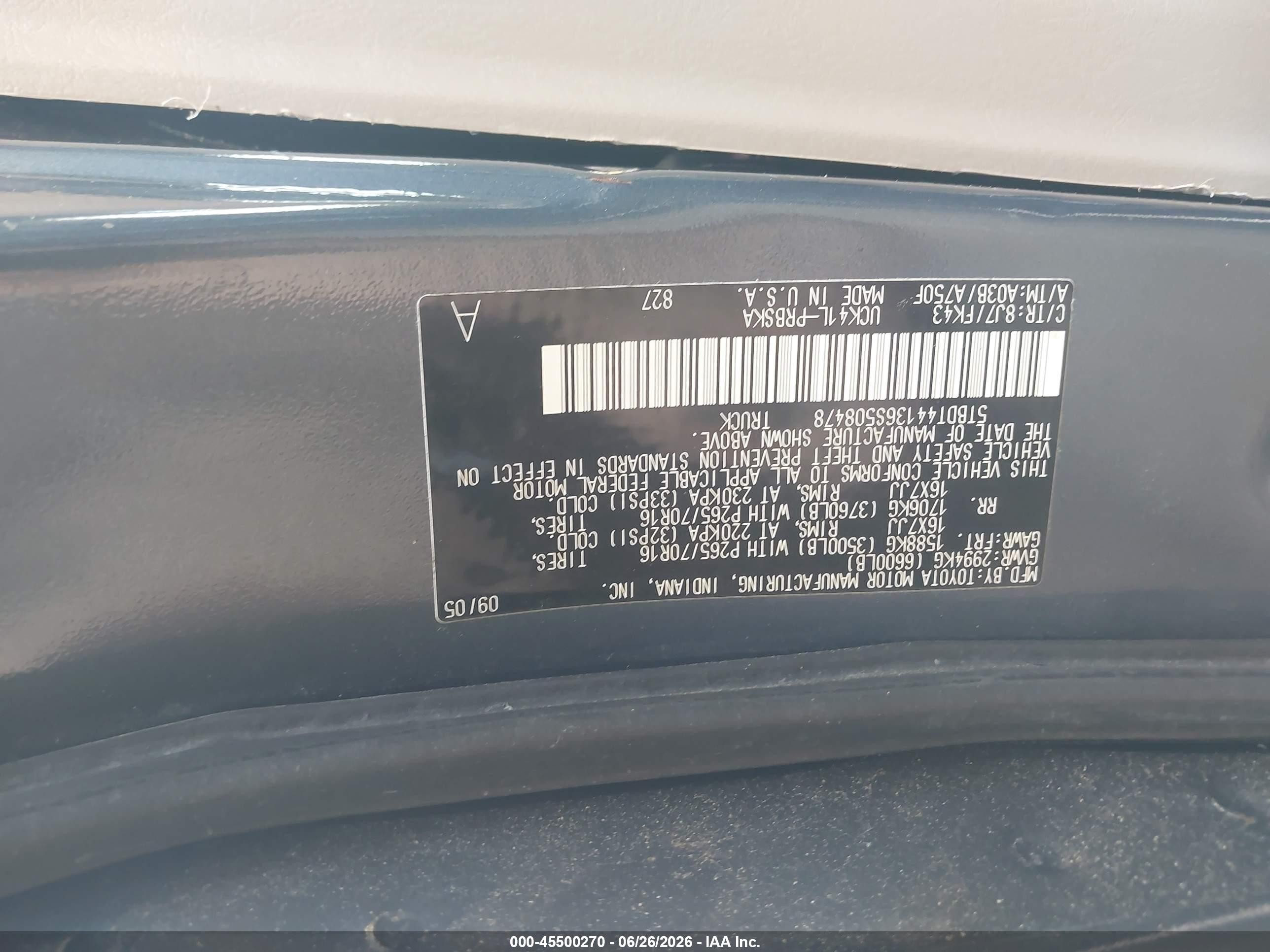 2006 Toyota Tundra Sr5 V8 Blue vin: 5TBDT44136S508478