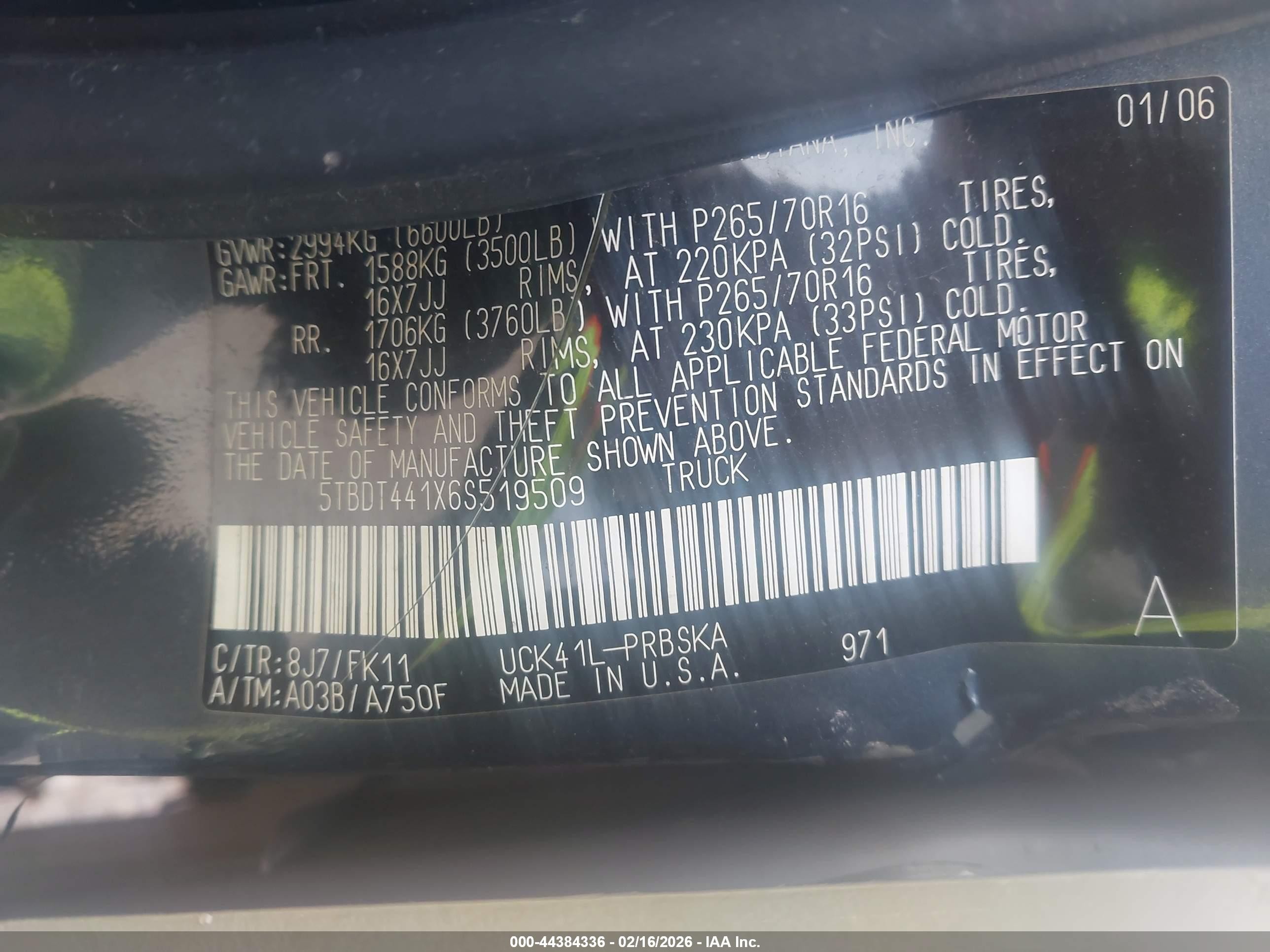 2006 Toyota Tundra Sr5 V8 Синий vin: 5TBDT441X6S519509
