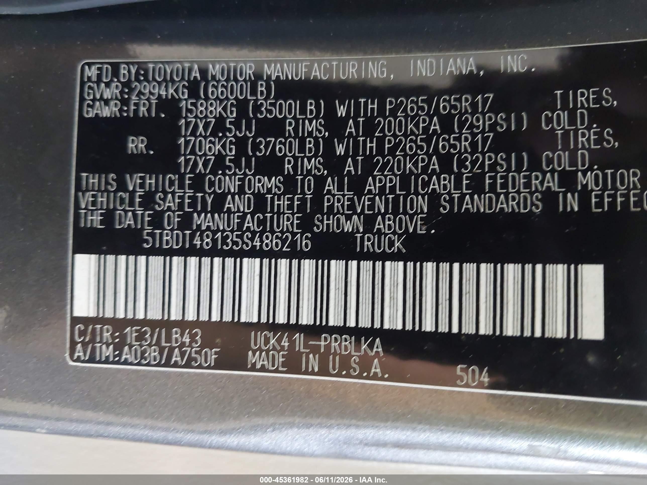 2005 Toyota Tundra Limited V8 Gray vin: 5TBDT48135S486216