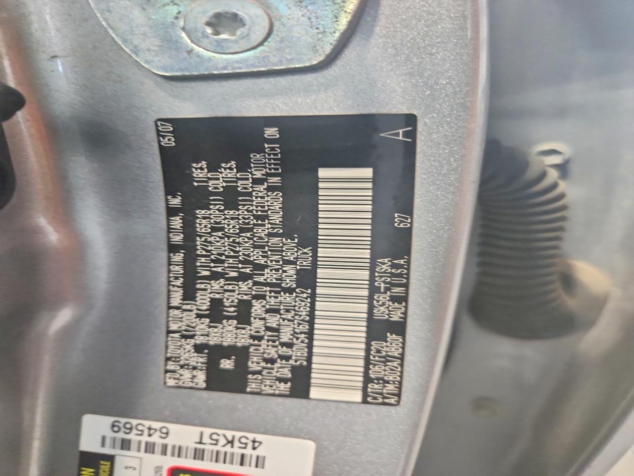 2007 Toyota Tundra Sr5 Silver vin: 5TBDV54167S469242