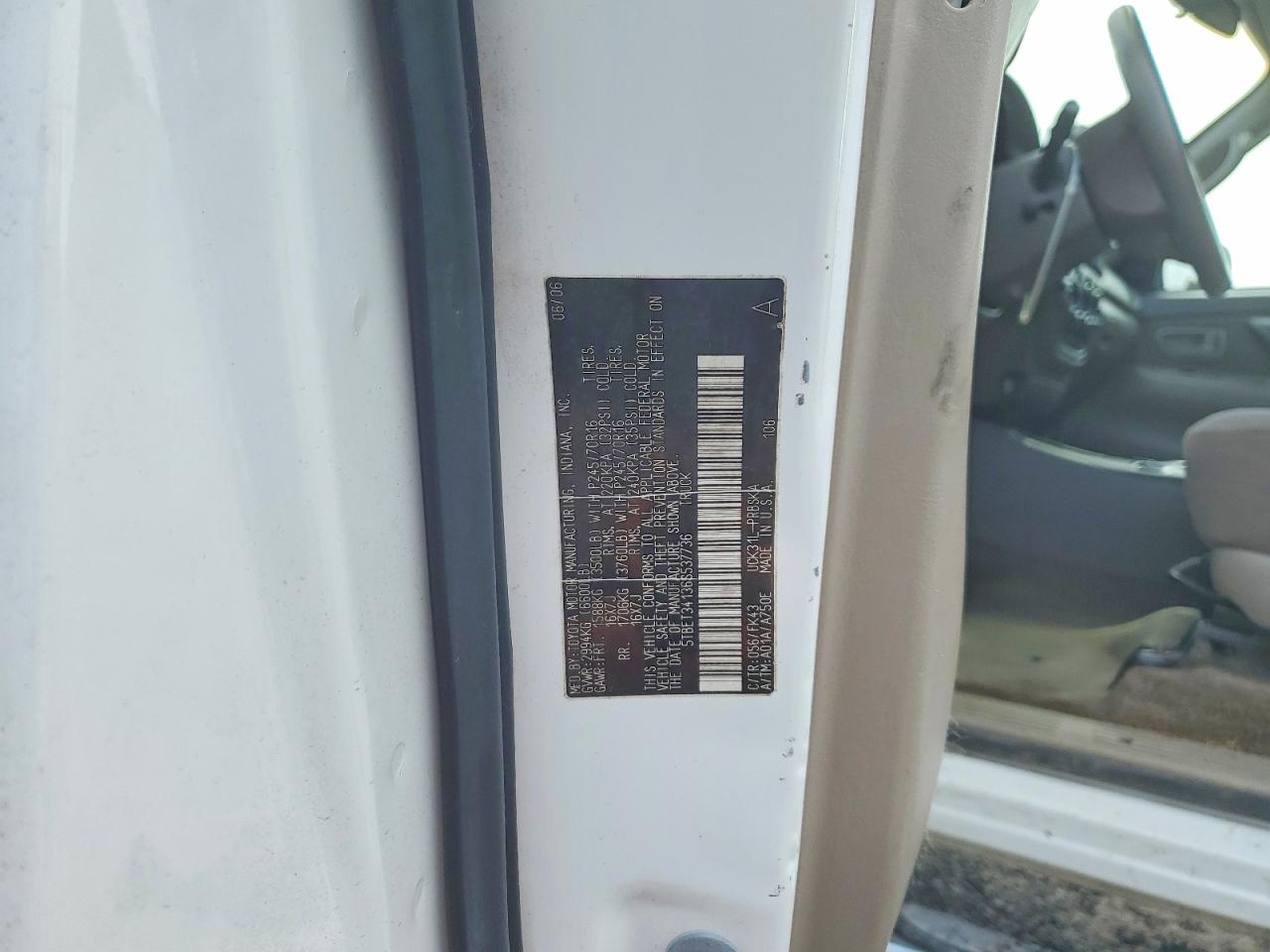 2006 Toyota Tundra Sr5 White vin: 5TBET34136S537736