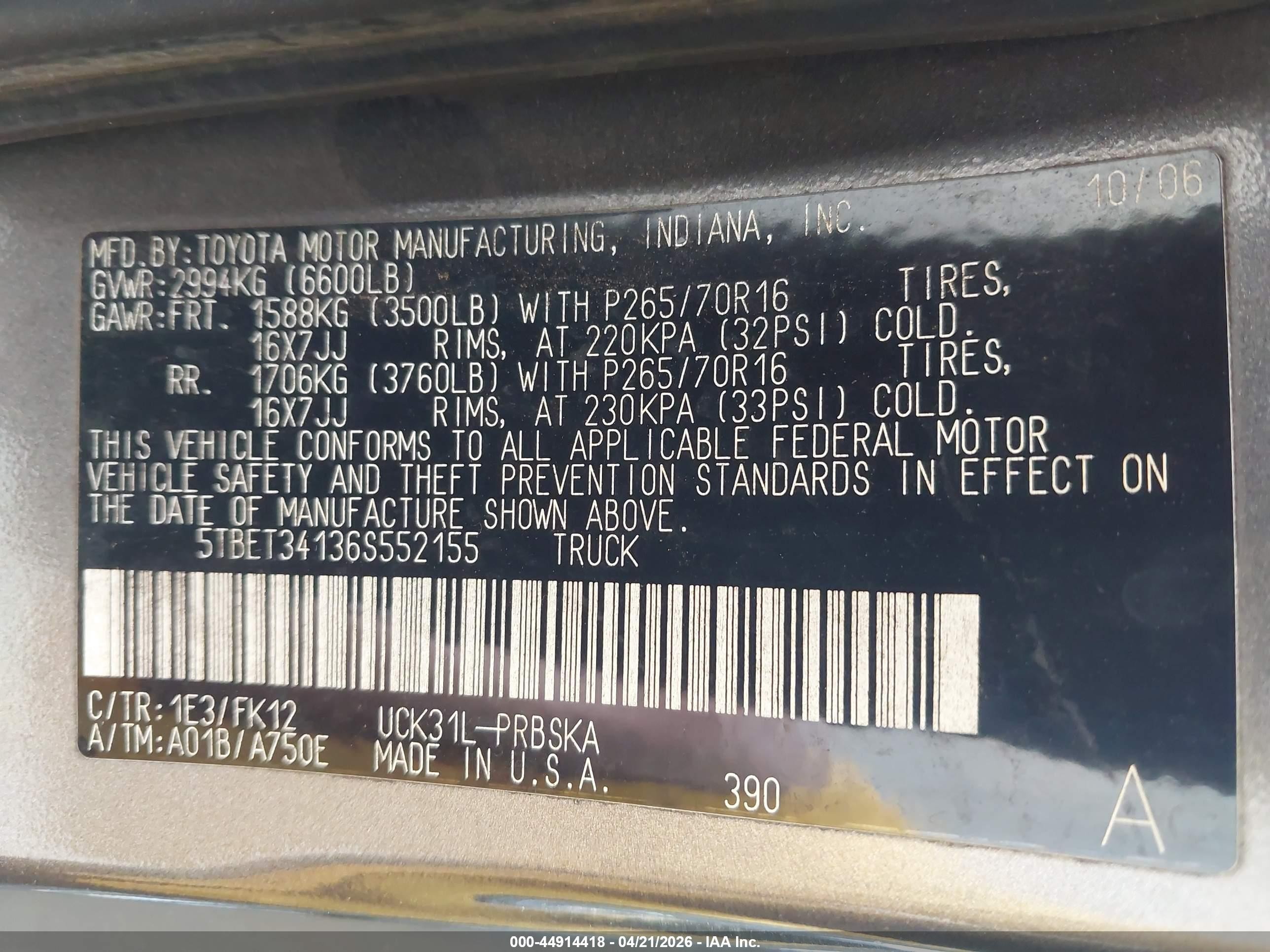 2006 Toyota Tundra Sr5 V8 Gray vin: 5TBET34136S552155