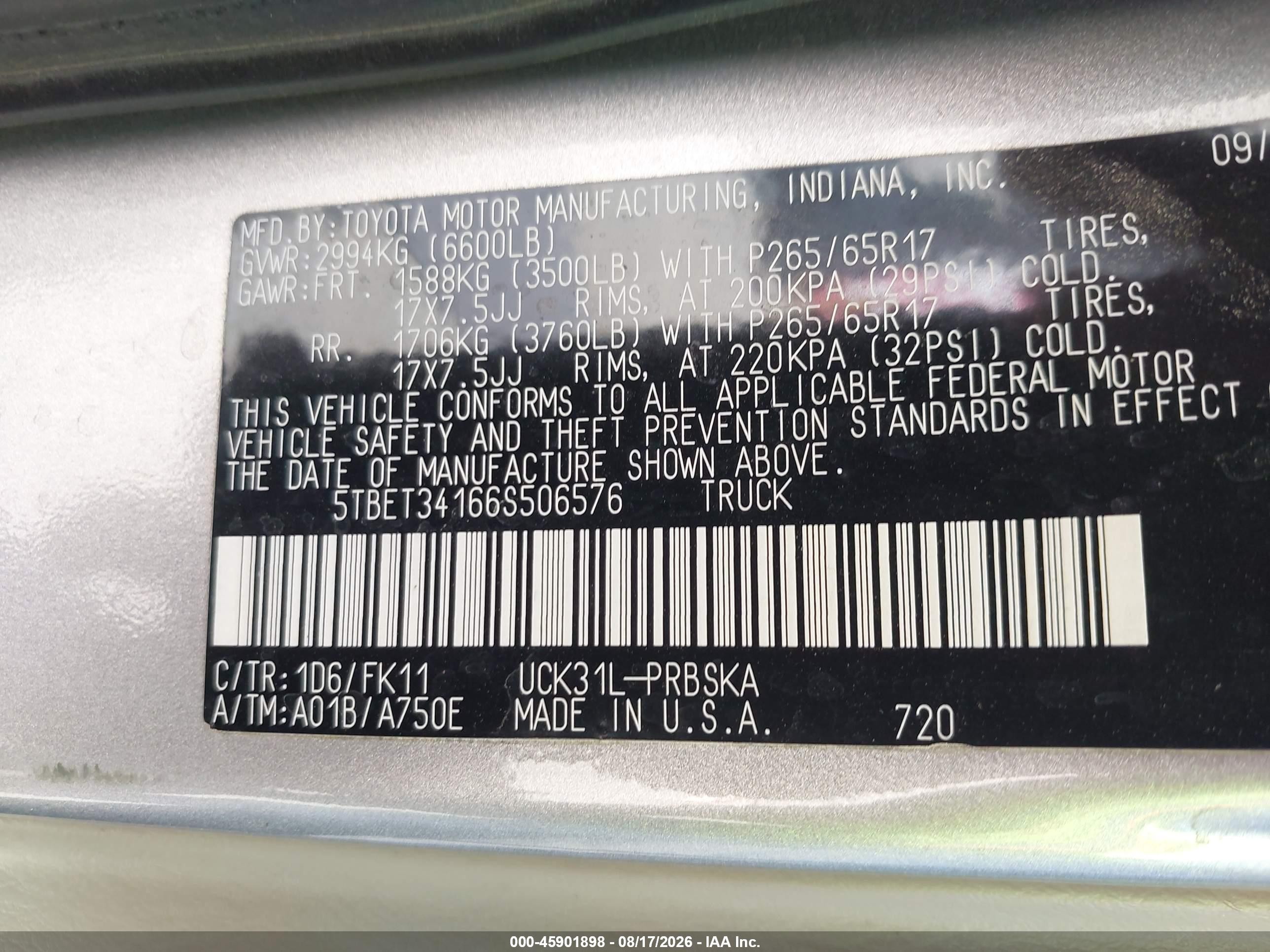 2006 Toyota Tundra Sr5 V8 Silver vin: 5TBET34166S506576