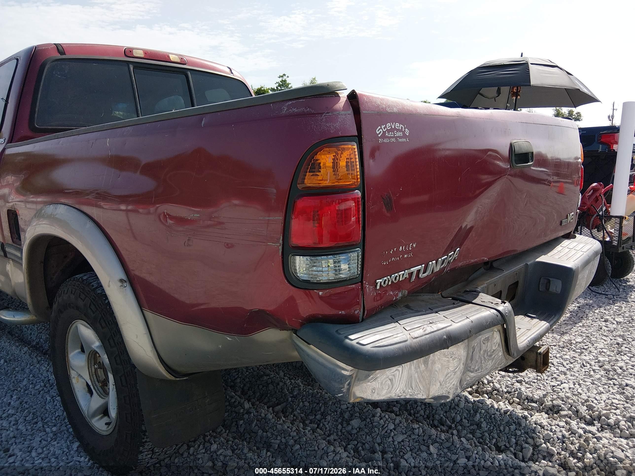 2001 Toyota Tundra Sr5 V8 Maroon vin: 5TBRT34111S166067