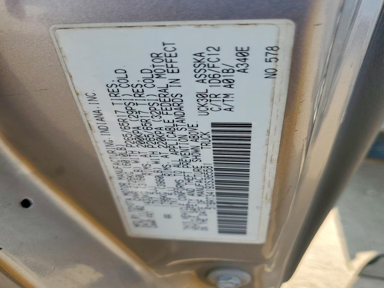 2003 Toyota Tundra Sr5 Gray vin: 5TBRT34193S365581