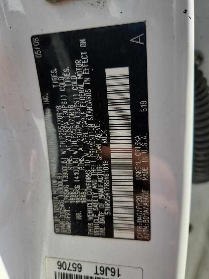2008 Toyota Tundra Grade White vin: 5TBRV54178S481018