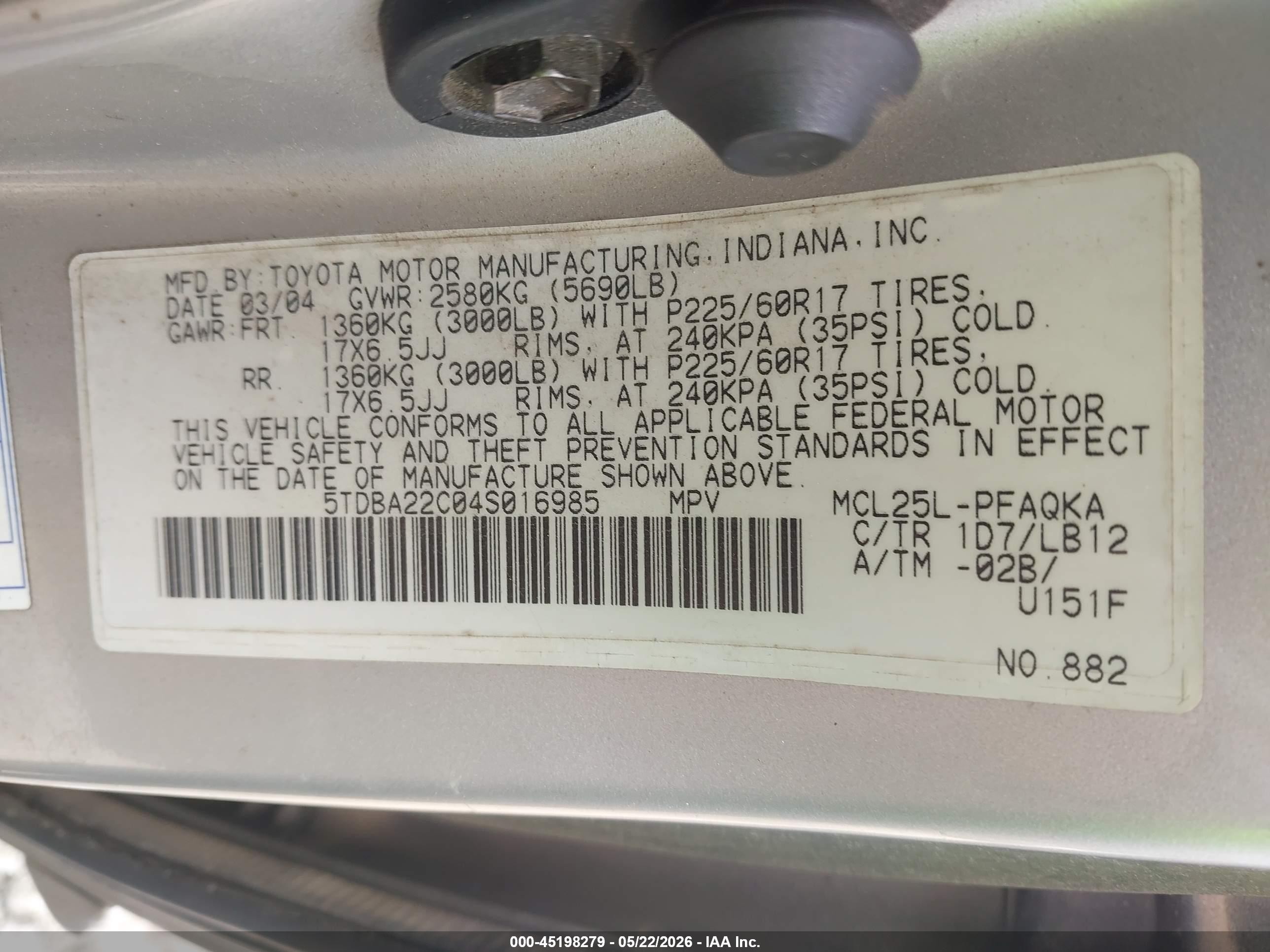 2004 Toyota Sienna Xle Gray vin: 5TDBA22C04S016985