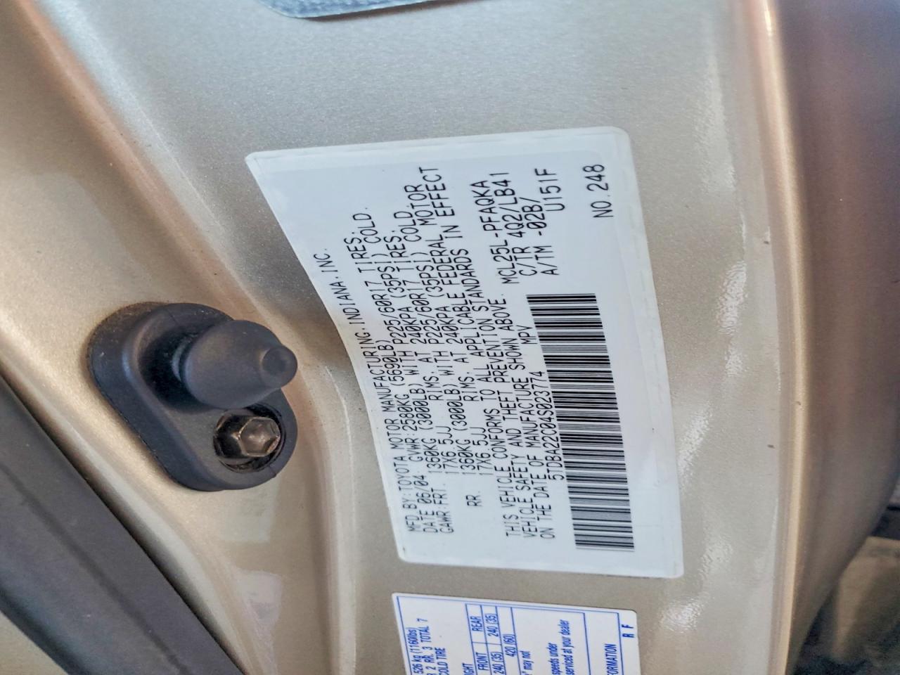 2006 Toyota Sienna Xle Limited 7-passenger Tan vin: 5TDBA22C04S023774
