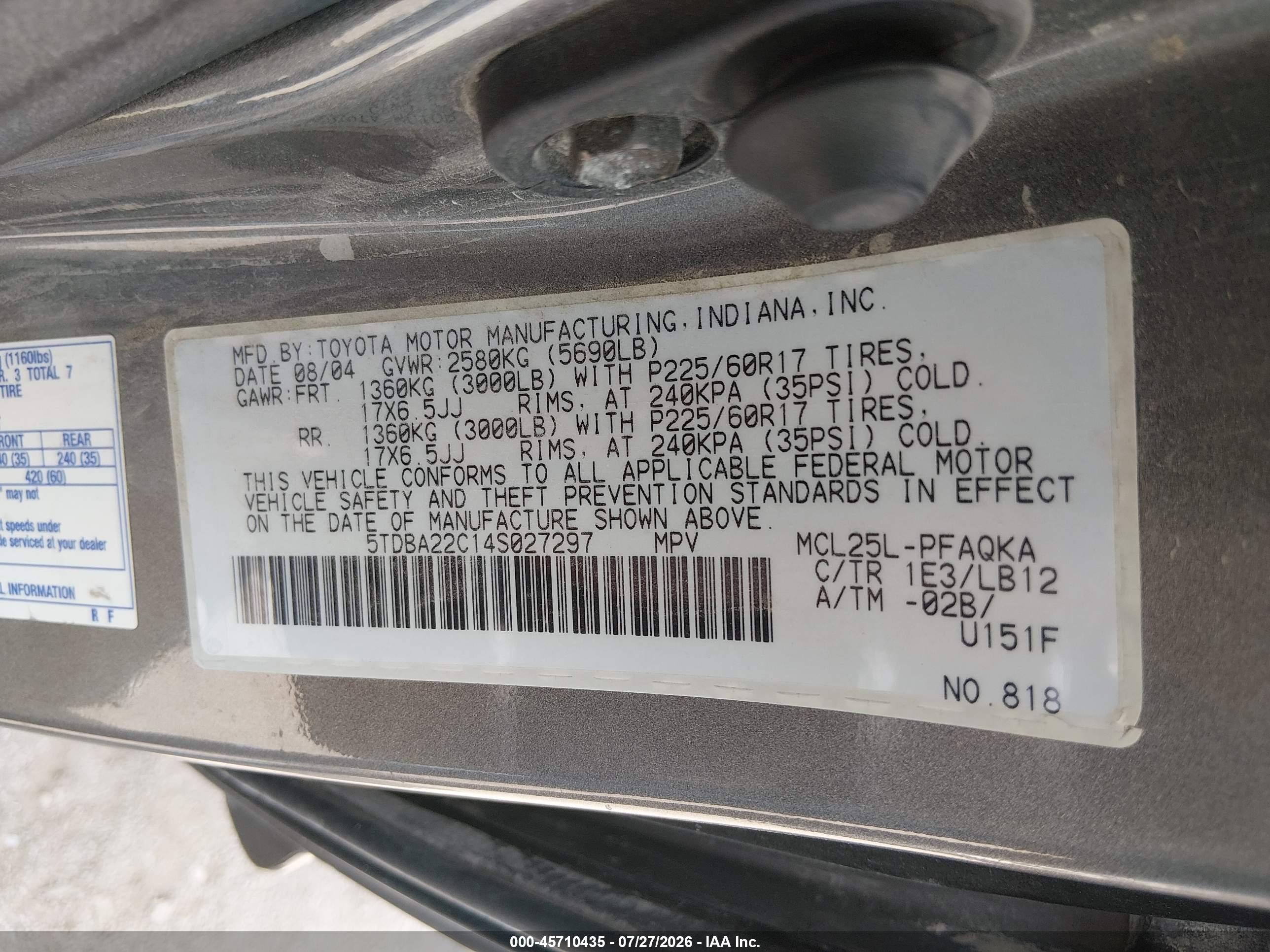 2004 Toyota Sienna Xle Limited Gray vin: 5TDBA22C14S027297