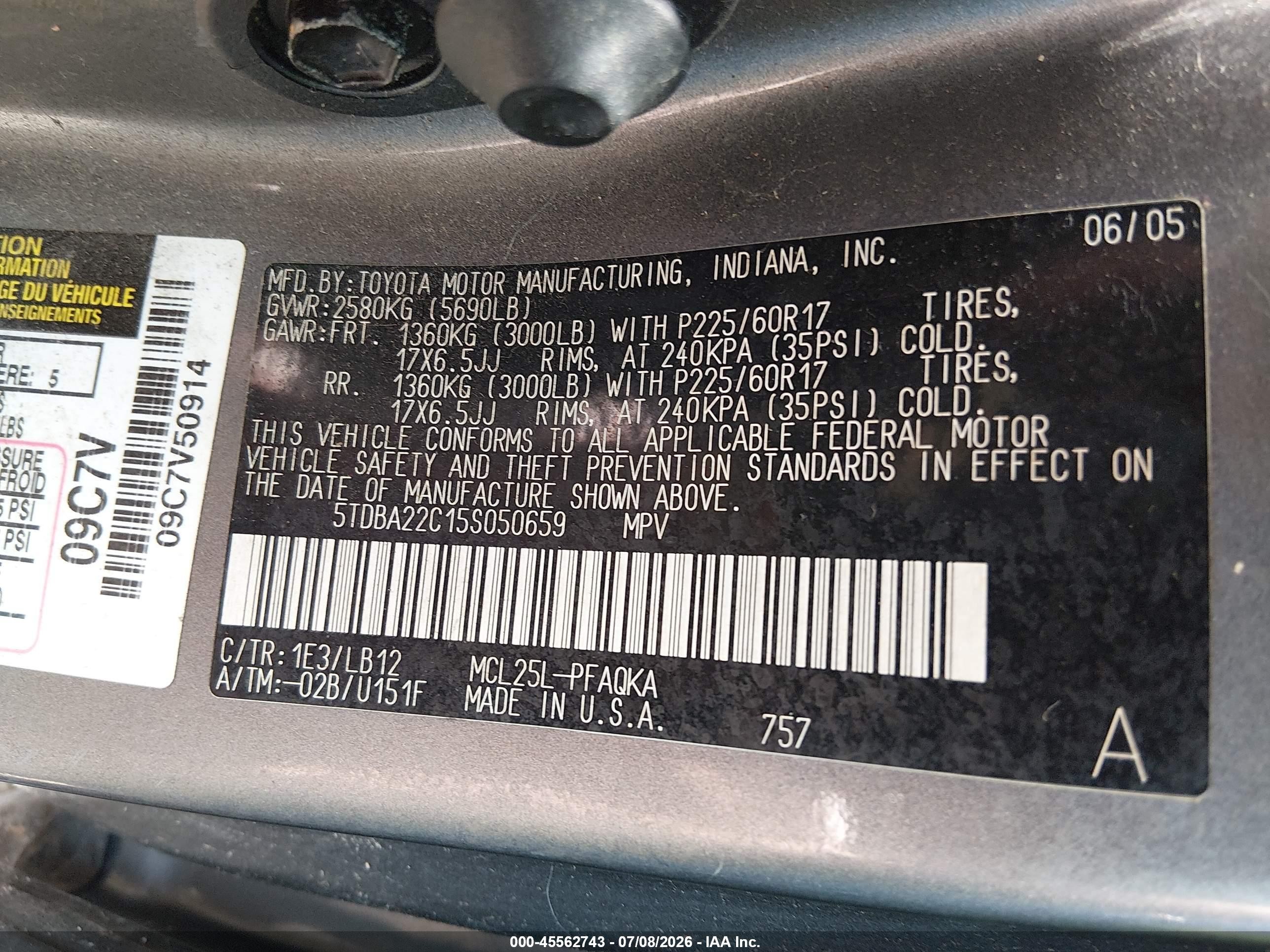 2005 Toyota Sienna Xle Limited Gray vin: 5TDBA22C15S050659