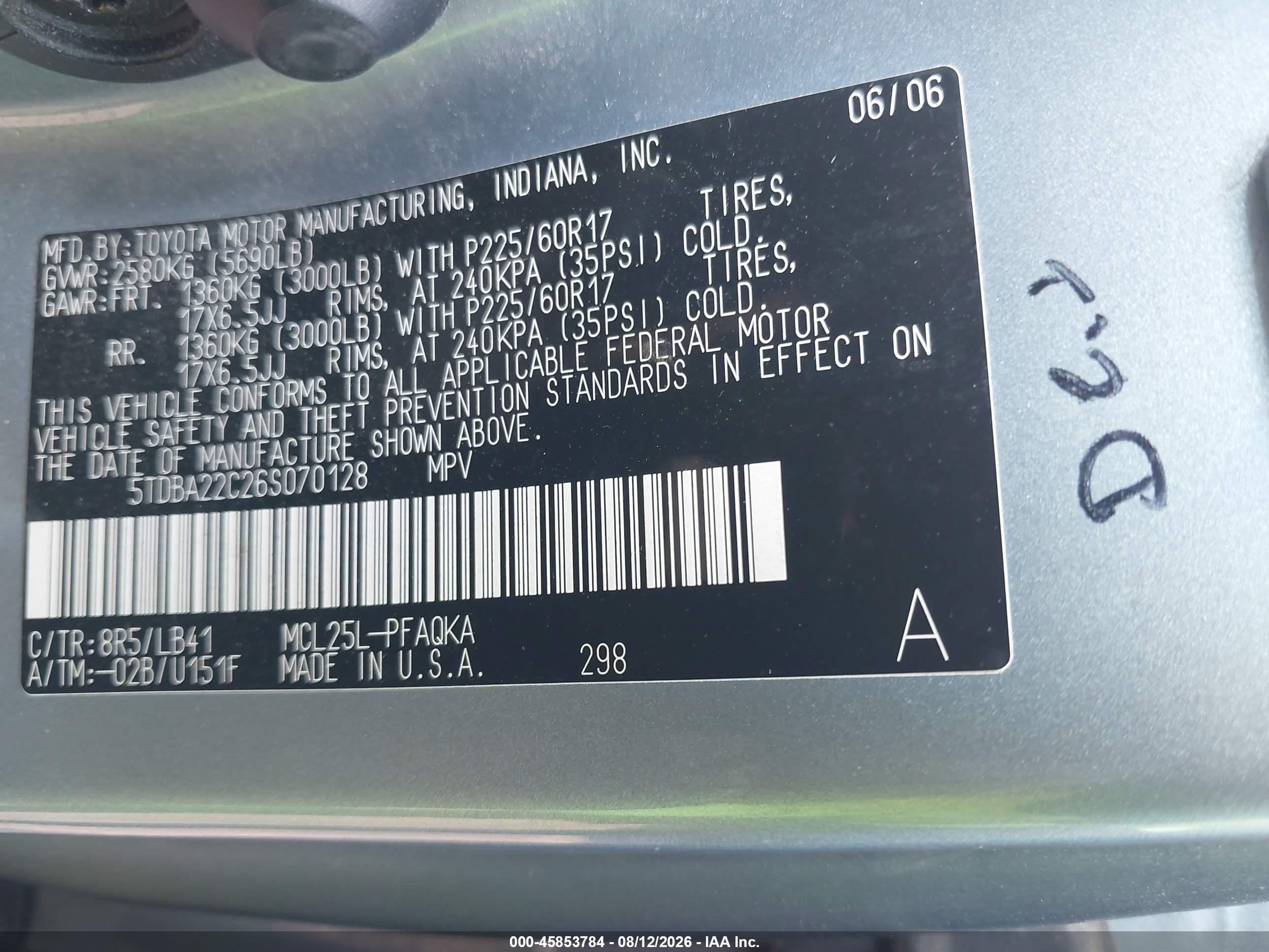 2006 Toyota Sienna Xle Limited Blue vin: 5TDBA22C26S070128