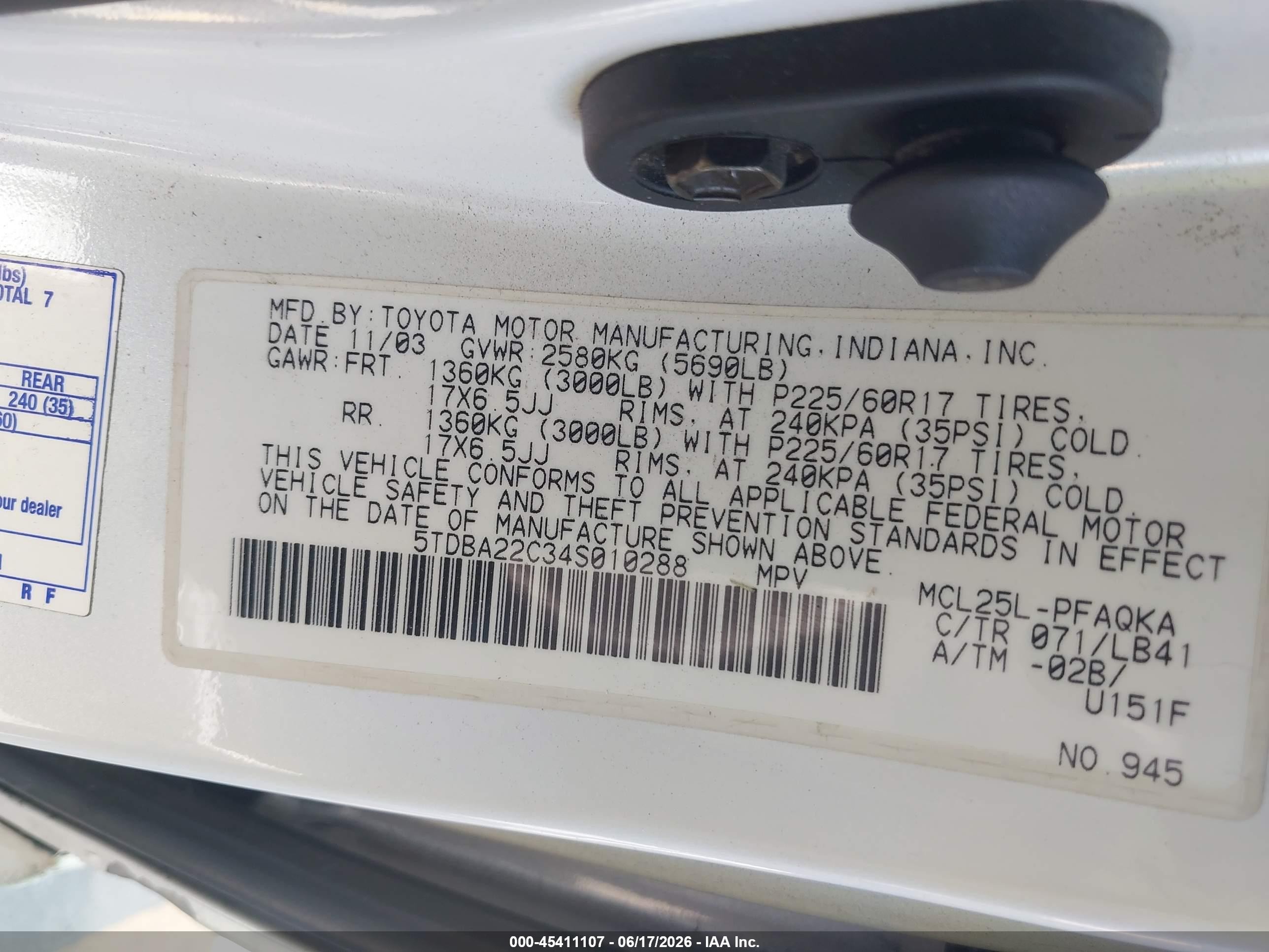2004 Toyota Sienna Xle Limited White vin: 5TDBA22C34S010288